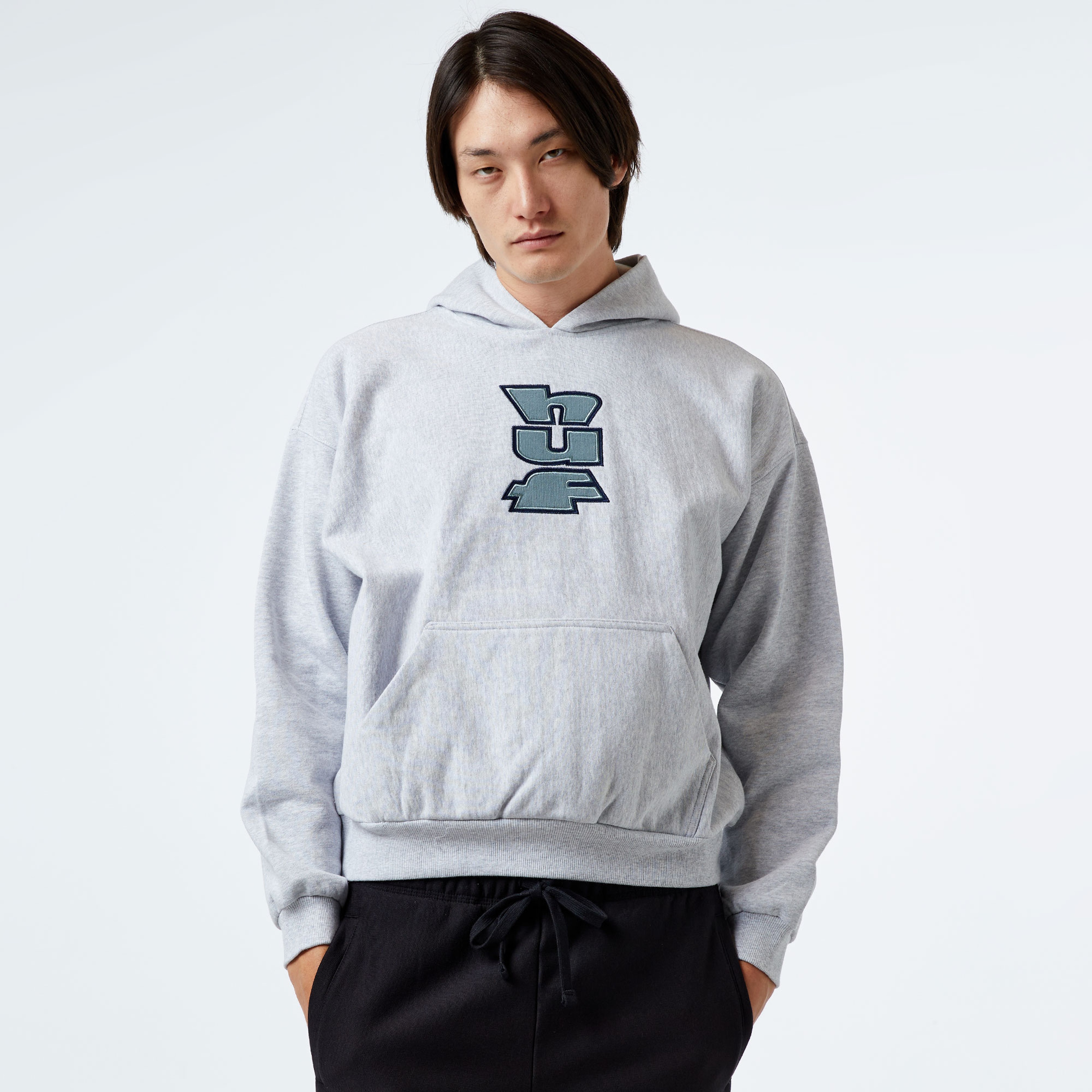 HUF Benton Heavyweight Fleece Erkek Gri Hoodie