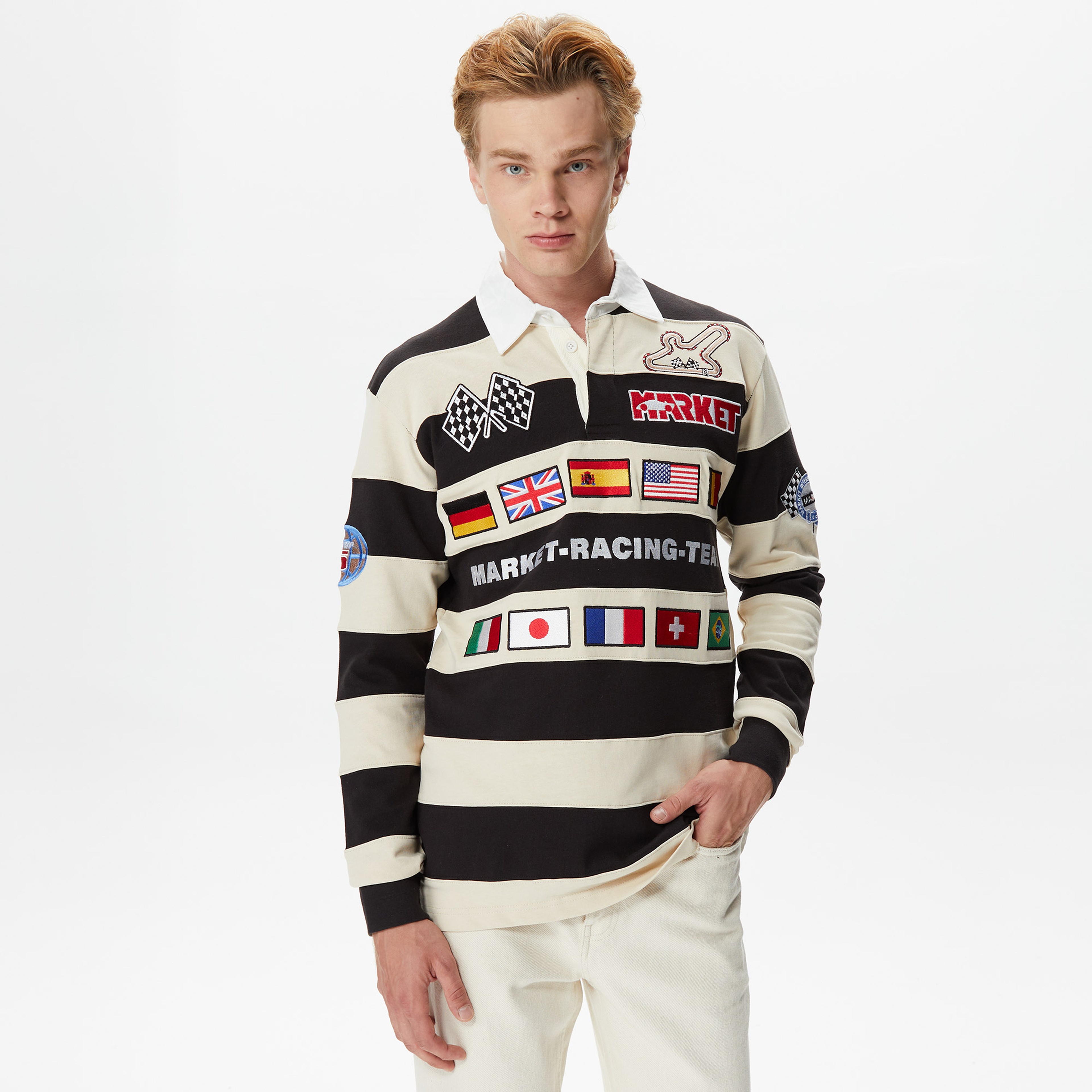 Market Grand Prix Rugby Erkek Siyah/Krem Sweatshirt