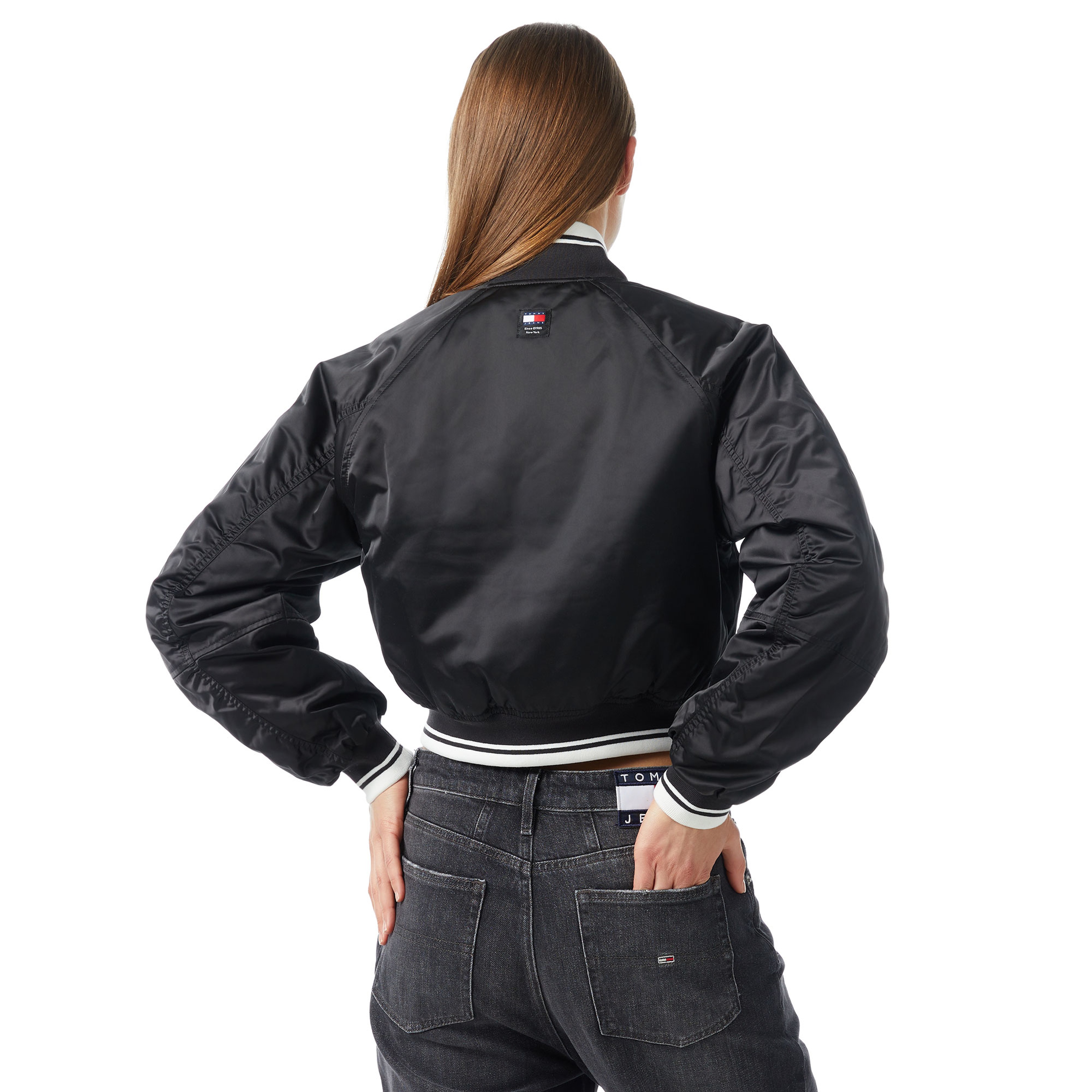 Tommy Jeans Crp Satin Varsity Bomber Kadın Siyah Ceket