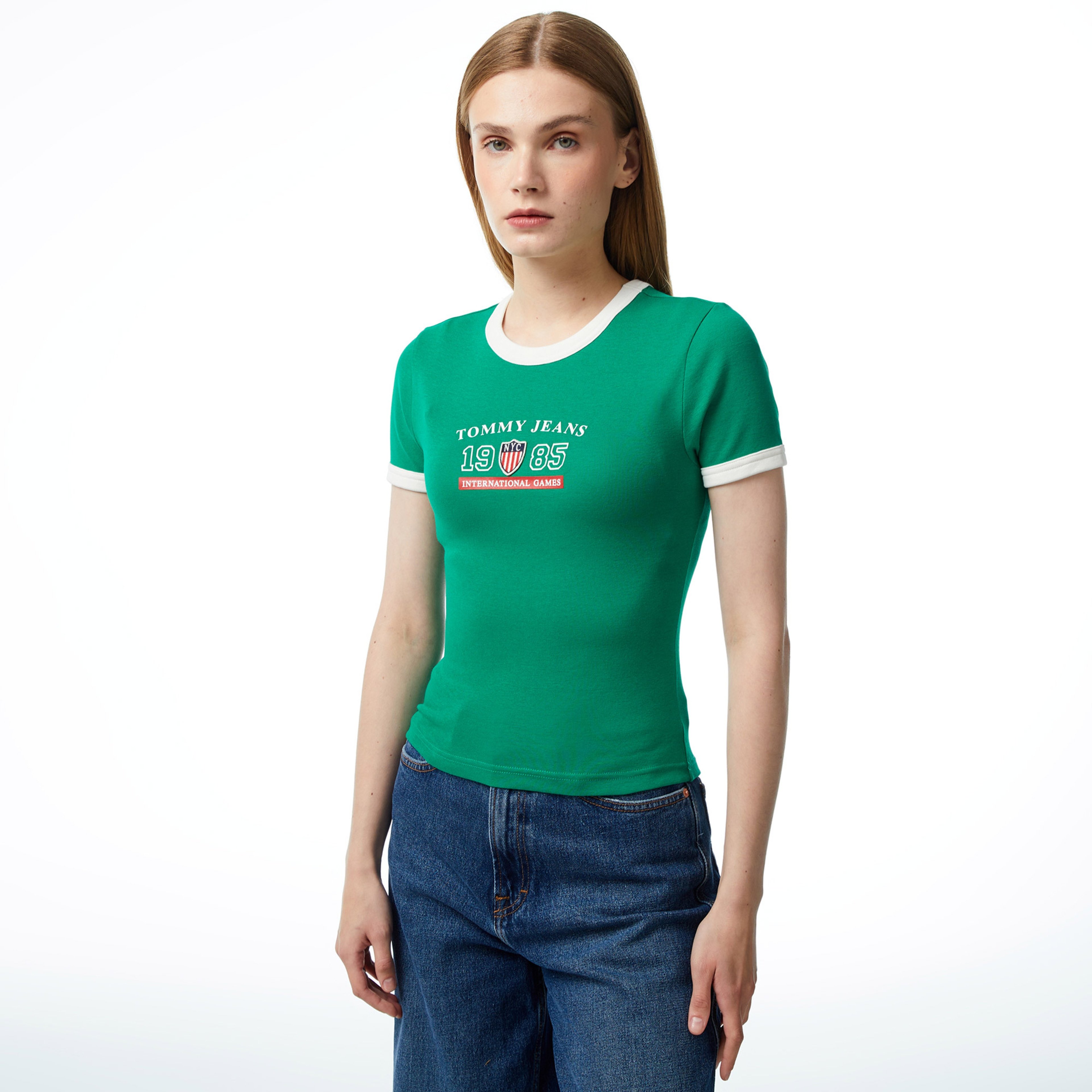 Tommy Jeans Archive Games Ringer Kadın Yeşil T-Shirt