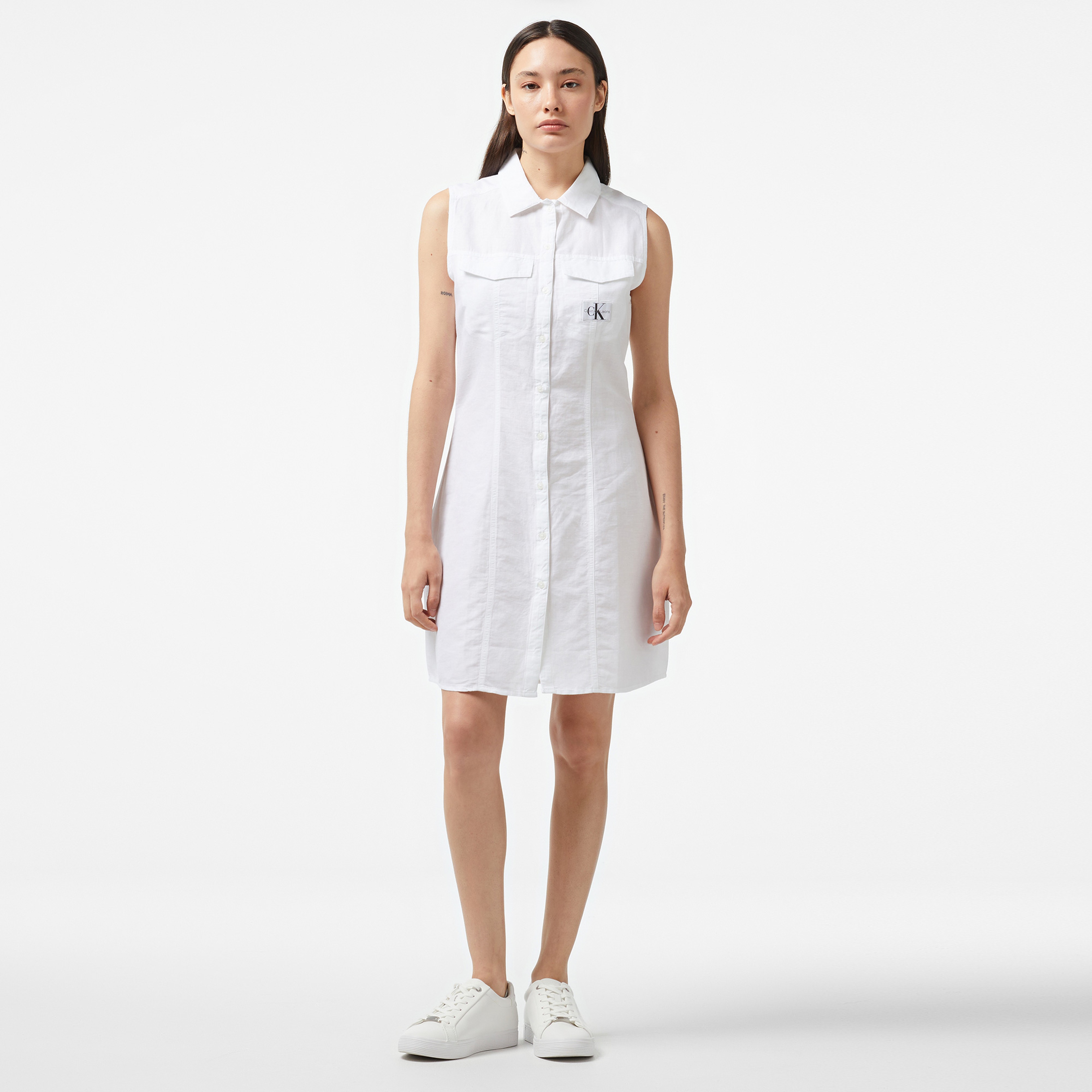 Calvin Klein Jeans Minimal Raw Kadın Beyaz Elbise