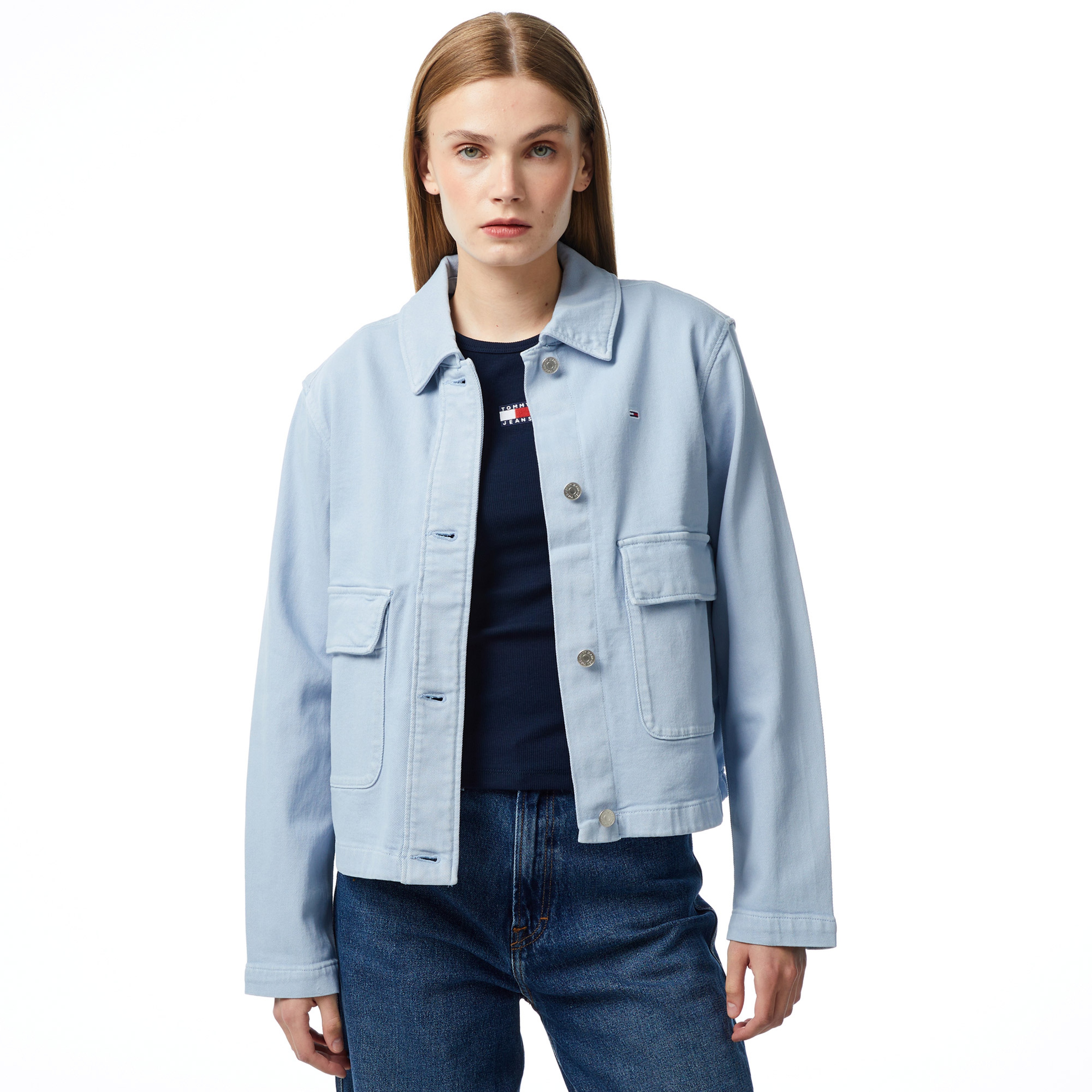 Tommy Jeans Cotton Kadın Mavi Ceket