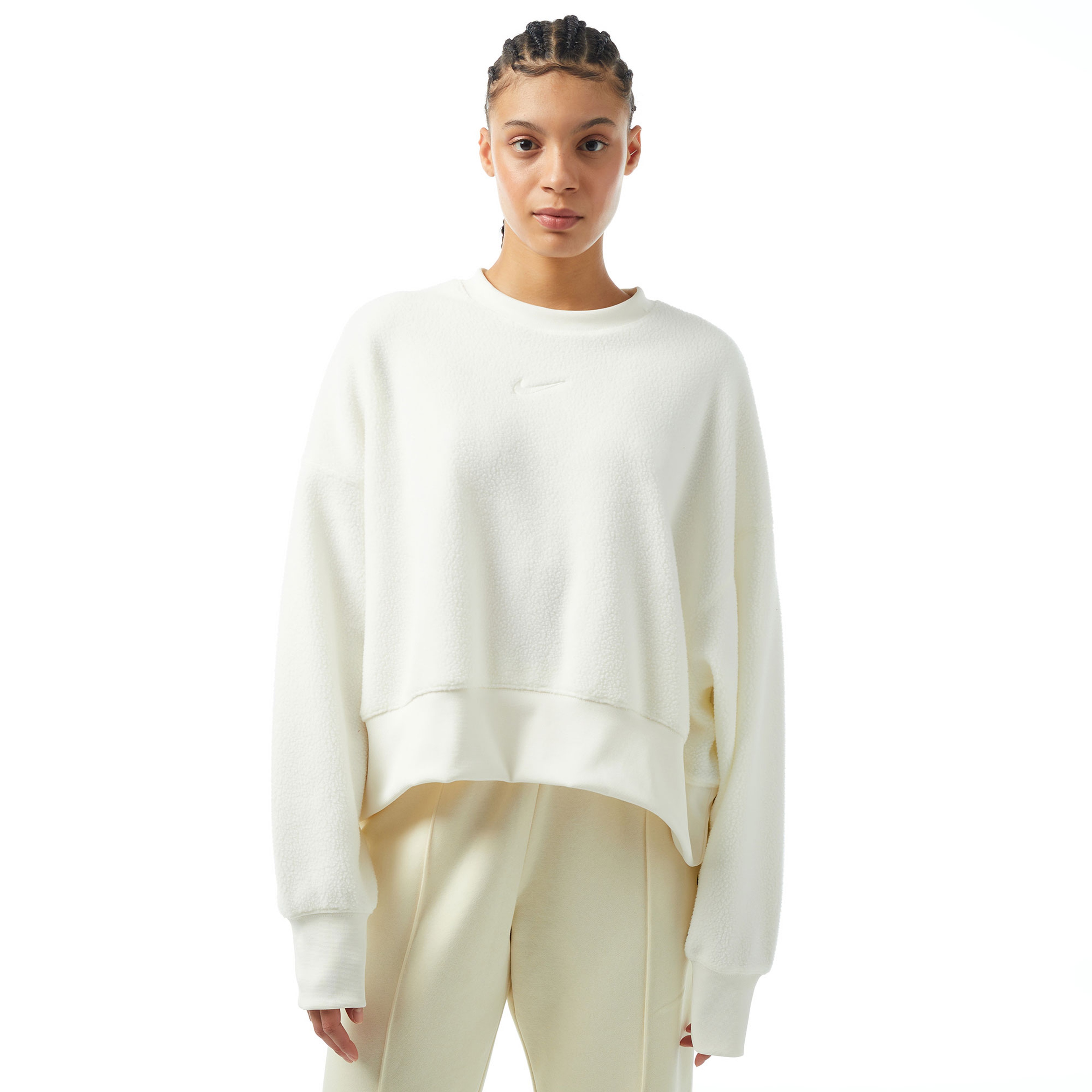 Nike Sportswear Plush Mod Cropped Crew-Neck Kadın Beyaz Sweatshirt
