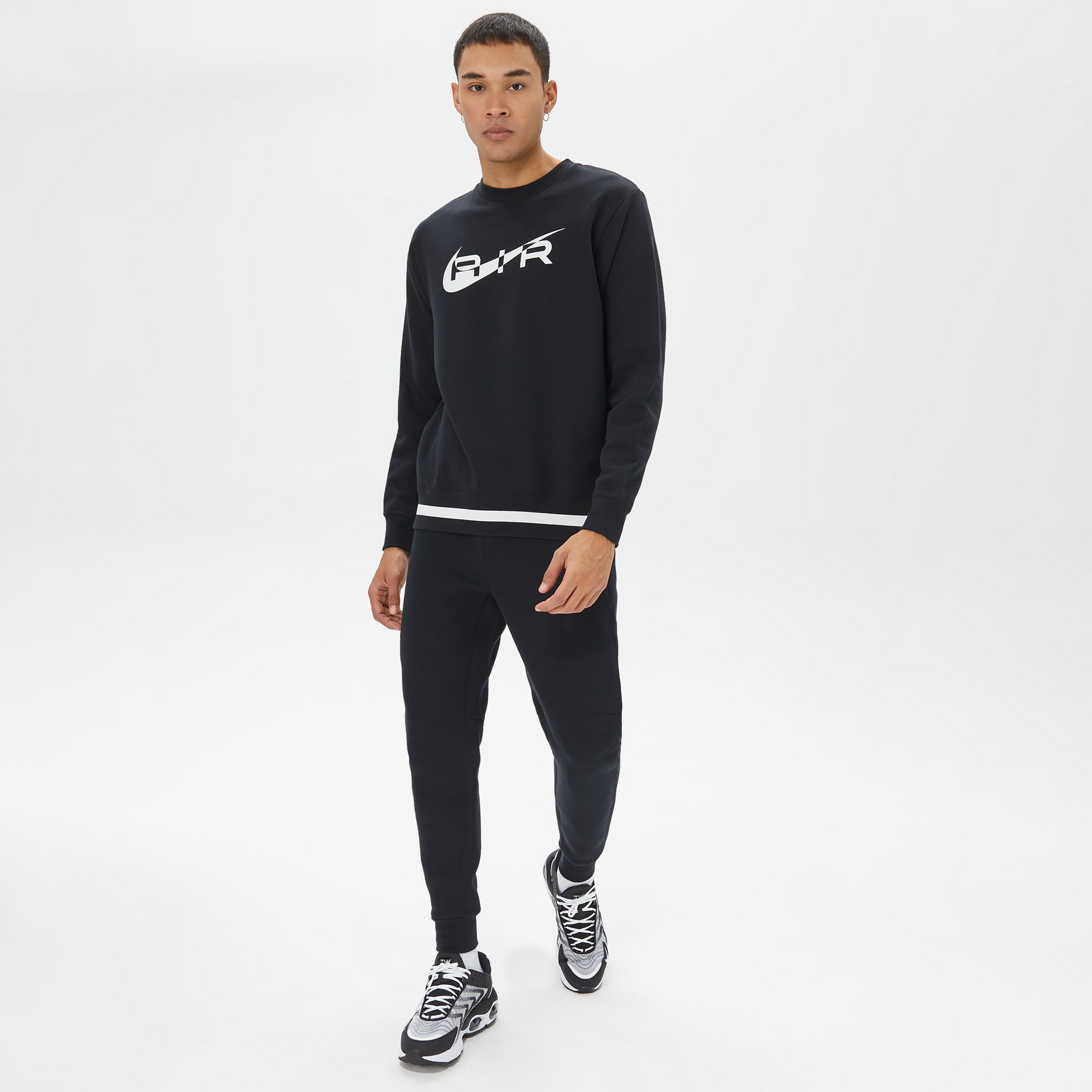 Nike Sportswear Swoosh Air Crew Fleece Erkek Siyah T-Shirt