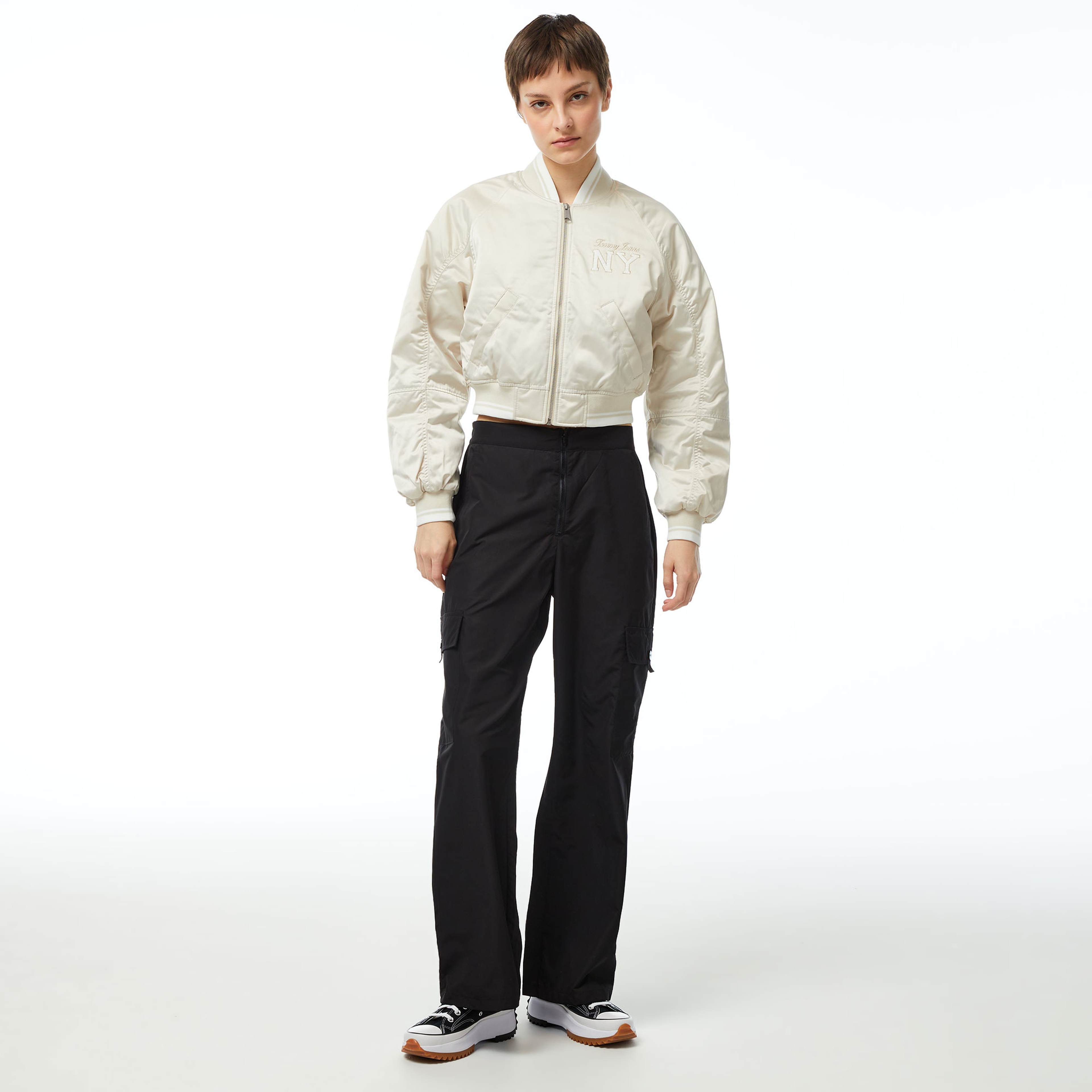 Tommy Jeans Crp Satin Varsity Bomber Kadın Bej Ceket