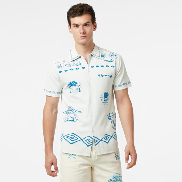 Ripndip Blonded Knitted Button Up Erkek Beyaz Gömlek