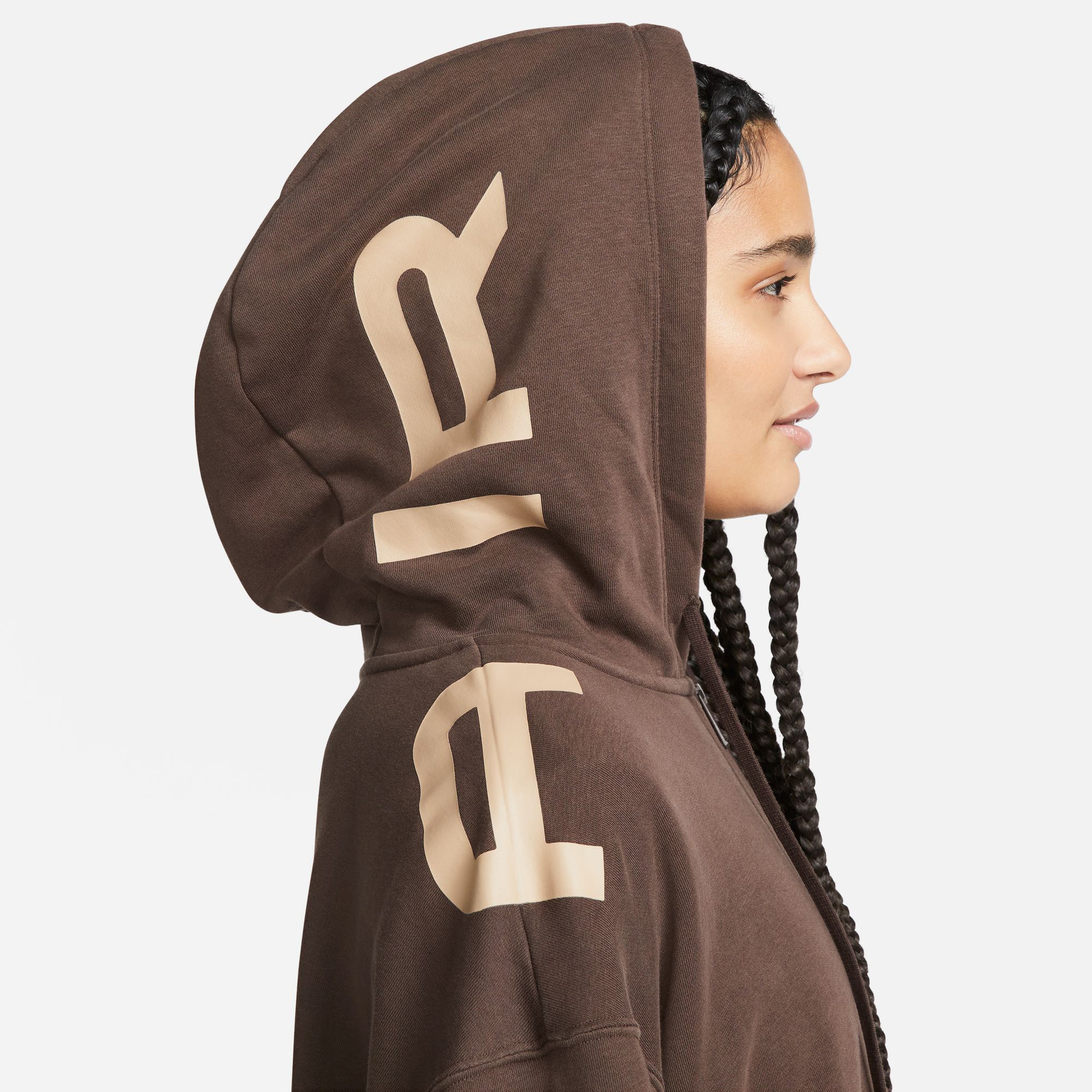 Nike Sportswear Air Fleece Oversize Full Zip Kadın Kahverengi Hoodie