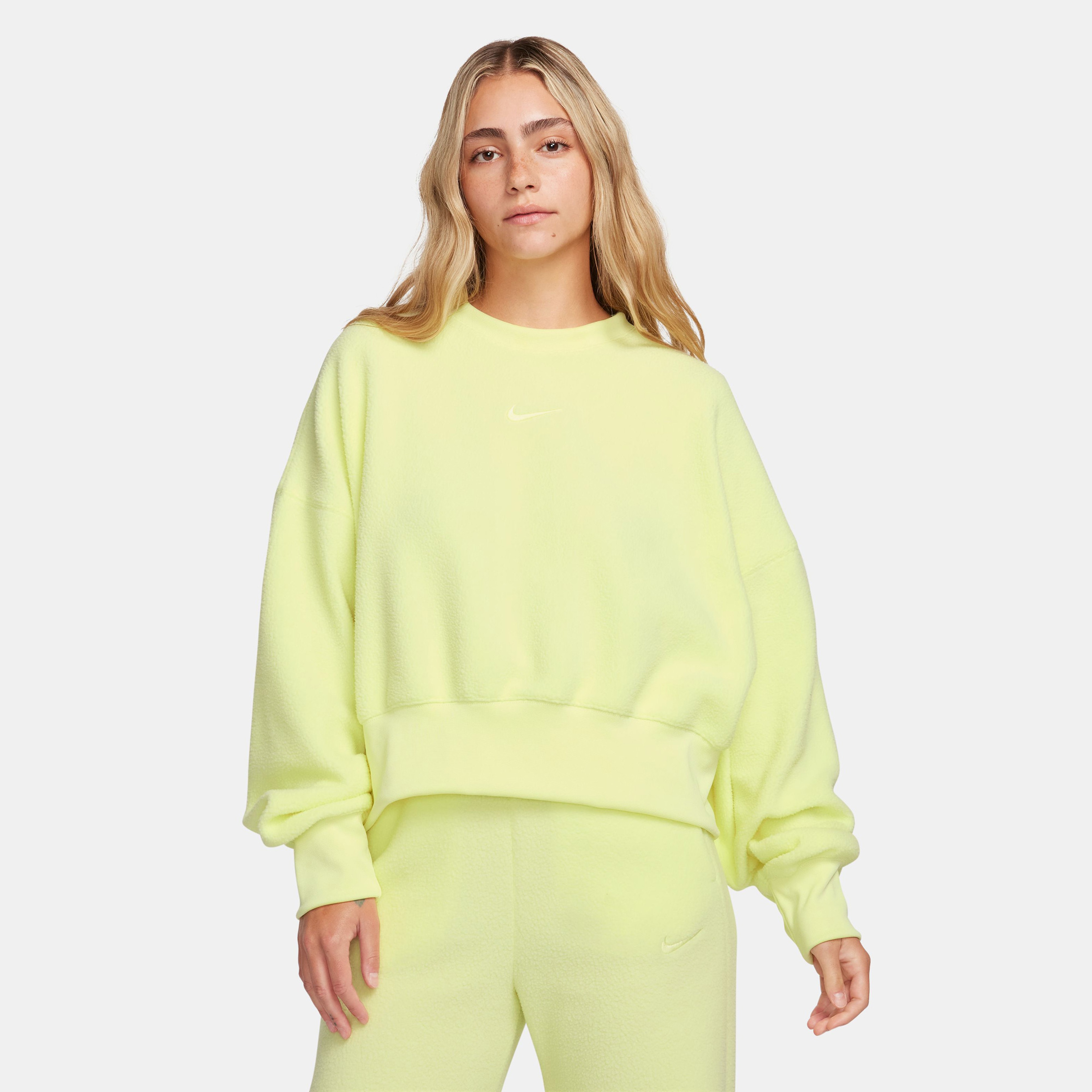 Nike Plush Mod Crop Crew Kadın Sarı Sweatshirt