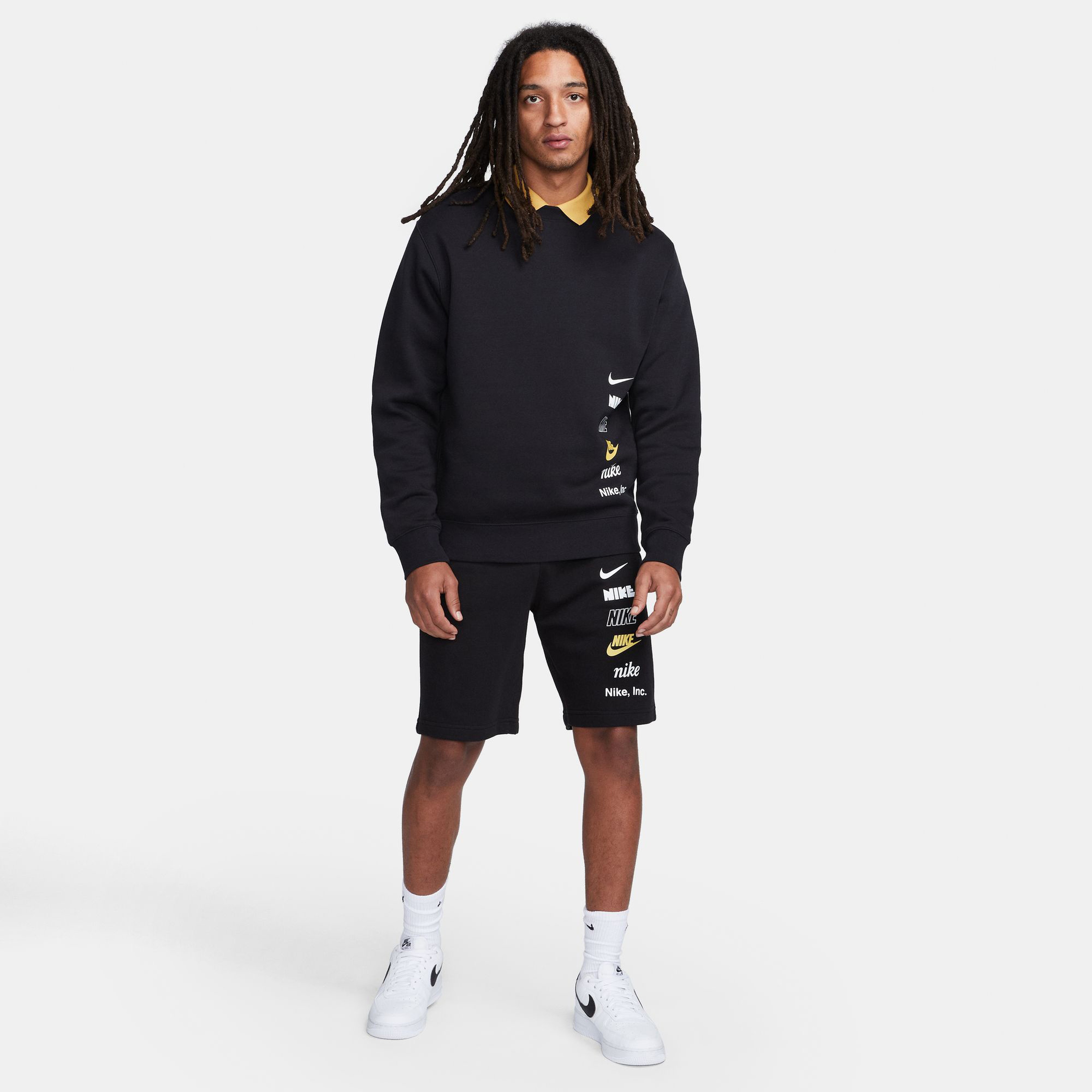 Nike M Nk Club + Bb Crew Mlogo Erkek Siyah Sweatshirt