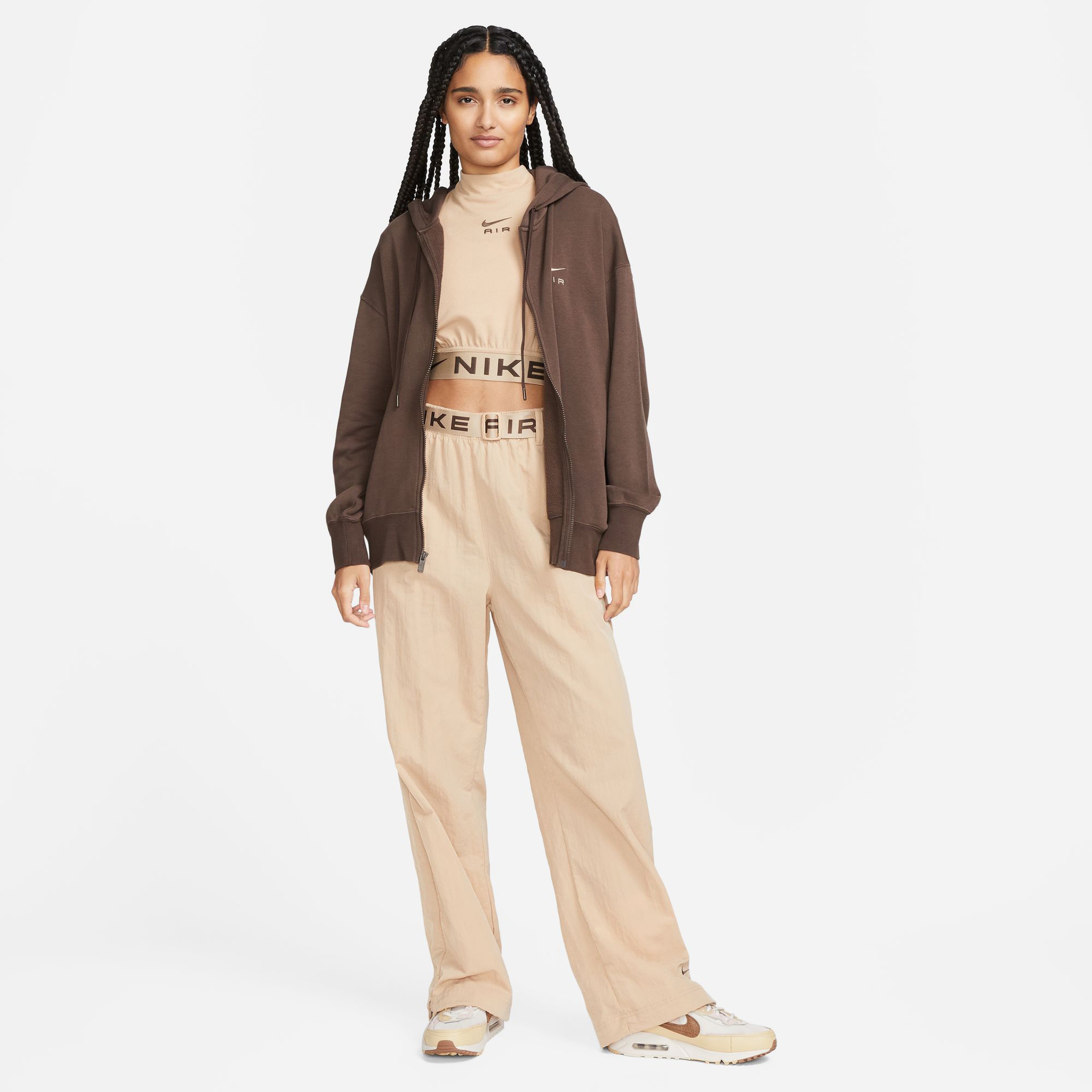 Nike Sportswear Air Fleece Oversize Full Zip Kadın Kahverengi Hoodie