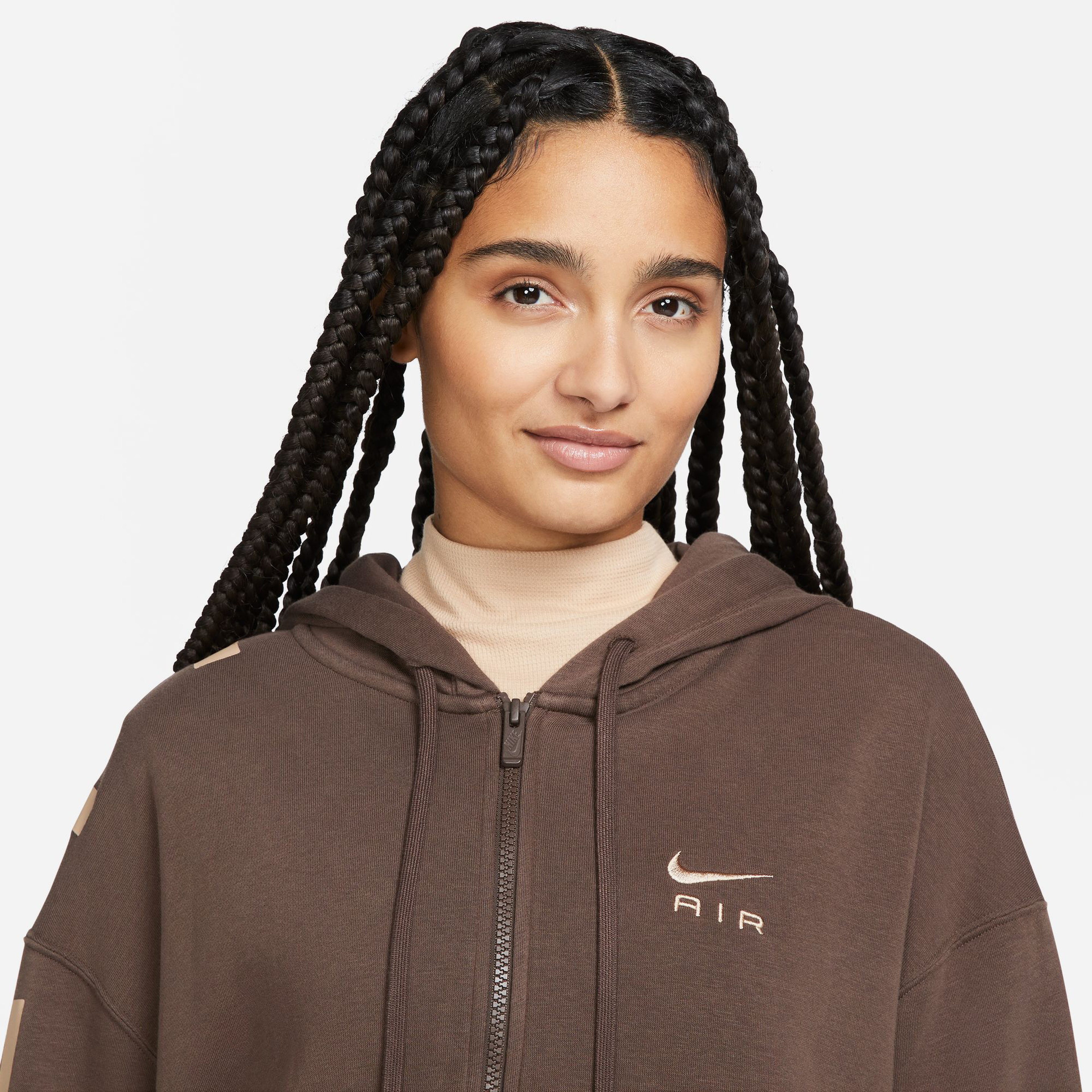 Nike Sportswear Air Fleece Oversize Full Zip Kadın Kahverengi Hoodie