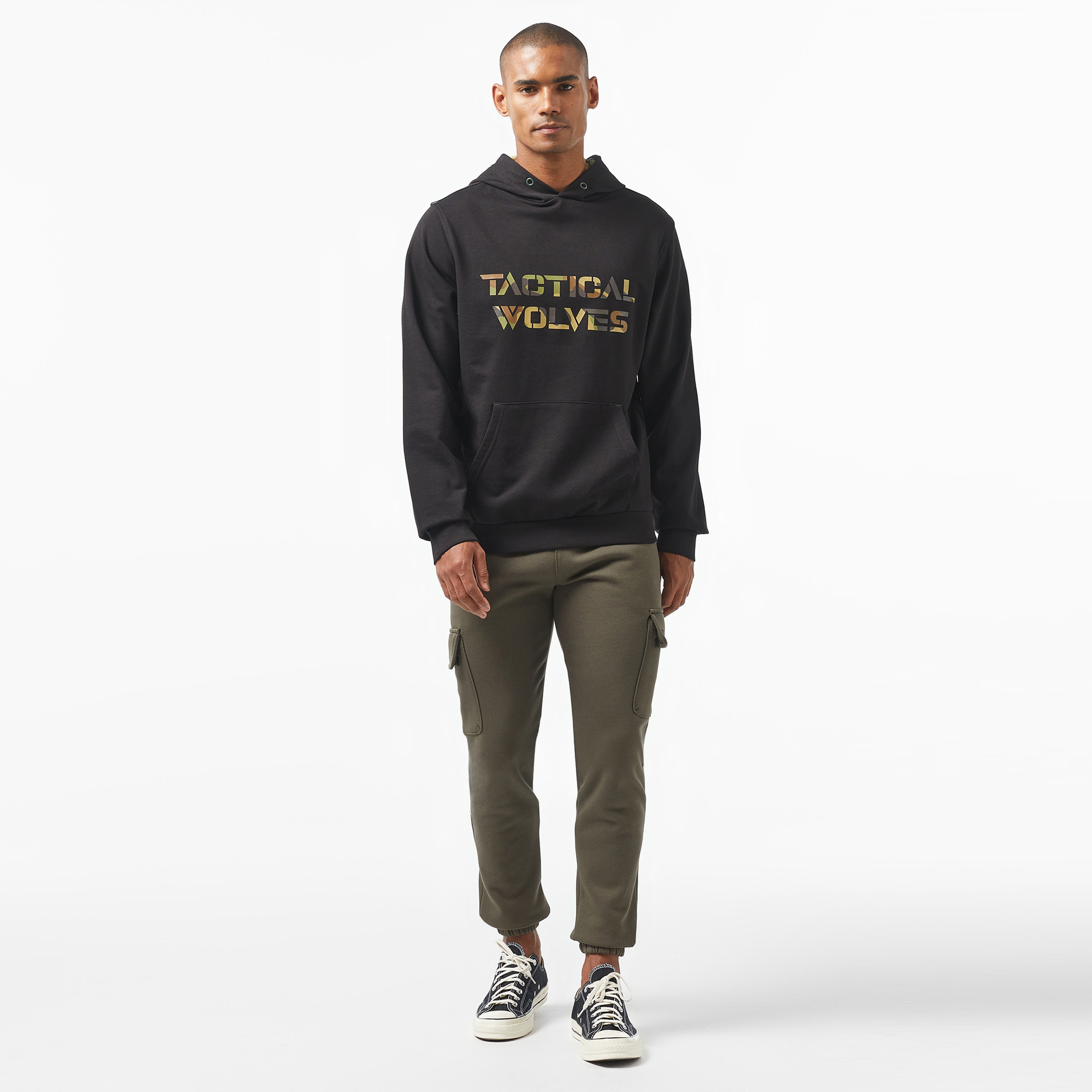 Tactical Wolves Oversize Kamuflaj Erkek Siyah Sweatshirt