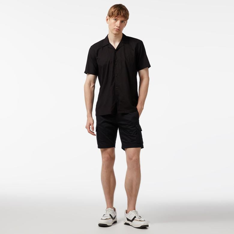 Nautica Erkek Siyah Oversize Kısa Kollu Keten Gömlek