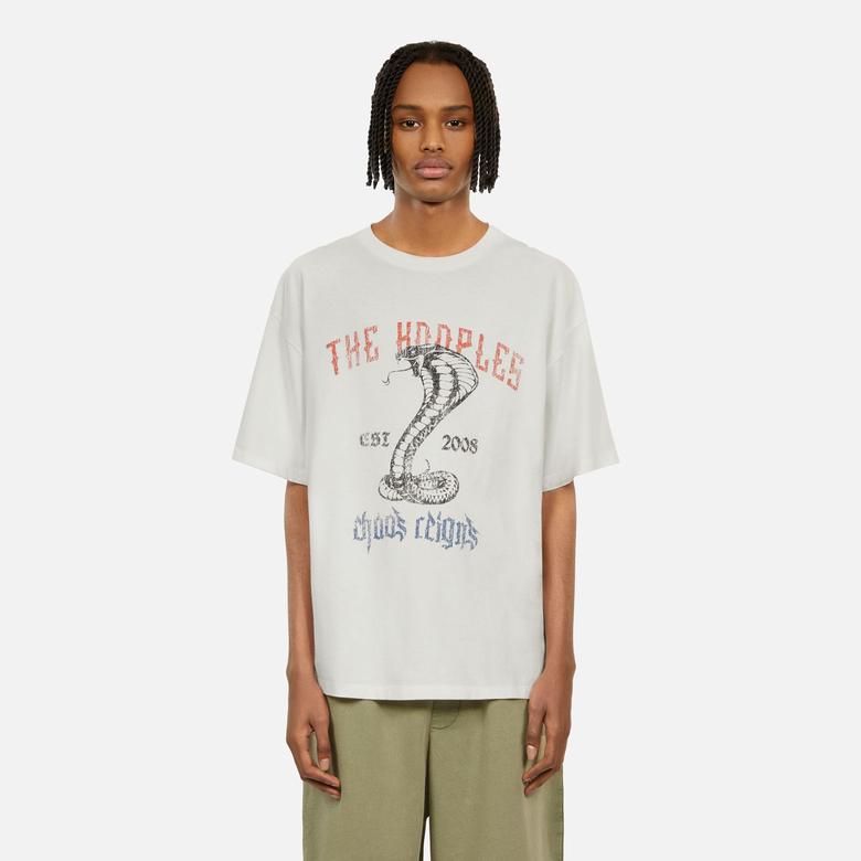 ERKEK BASKILI BİSİKLET YAKA BEYAZ  T-SHIRT