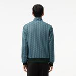 Erkek Regular Fit Fermuarlı Monogram Yeşil Sweatshirt