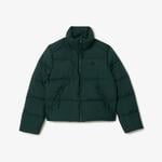 Kadın Relaxed Fit Kapüşonlu Koyu Yeşil Şişme Mont