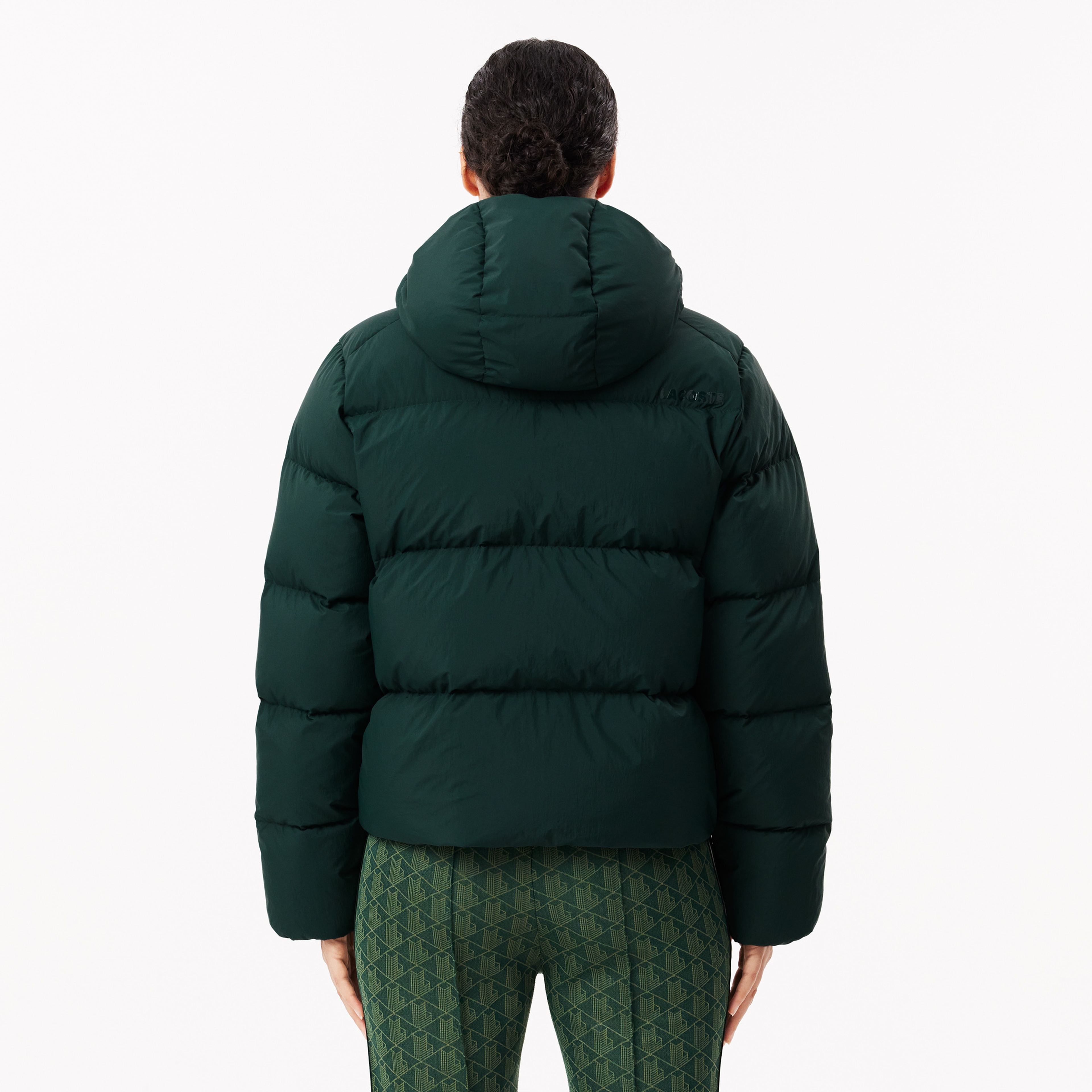 Kadın Relaxed Fit Kapüşonlu Koyu Yeşil Şişme Mont