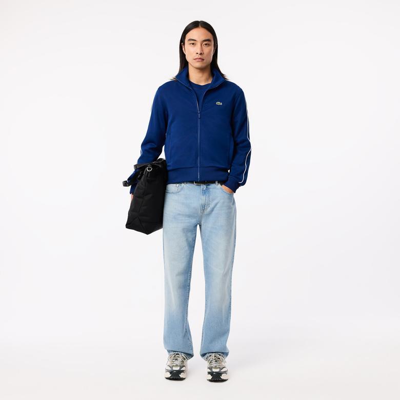 Erkek Regular Fit Fermuarlı Mavi Sweatshirt