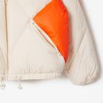 Kadın Oversize Fit Kapüşonlu Renk Bloklu Krem Şişme Mont