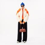 Kadın Oversize Fit Kapüşonlu Renk Bloklu Krem Şişme Mont