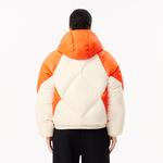 Kadın Oversize Fit Kapüşonlu Renk Bloklu Krem Şişme Mont