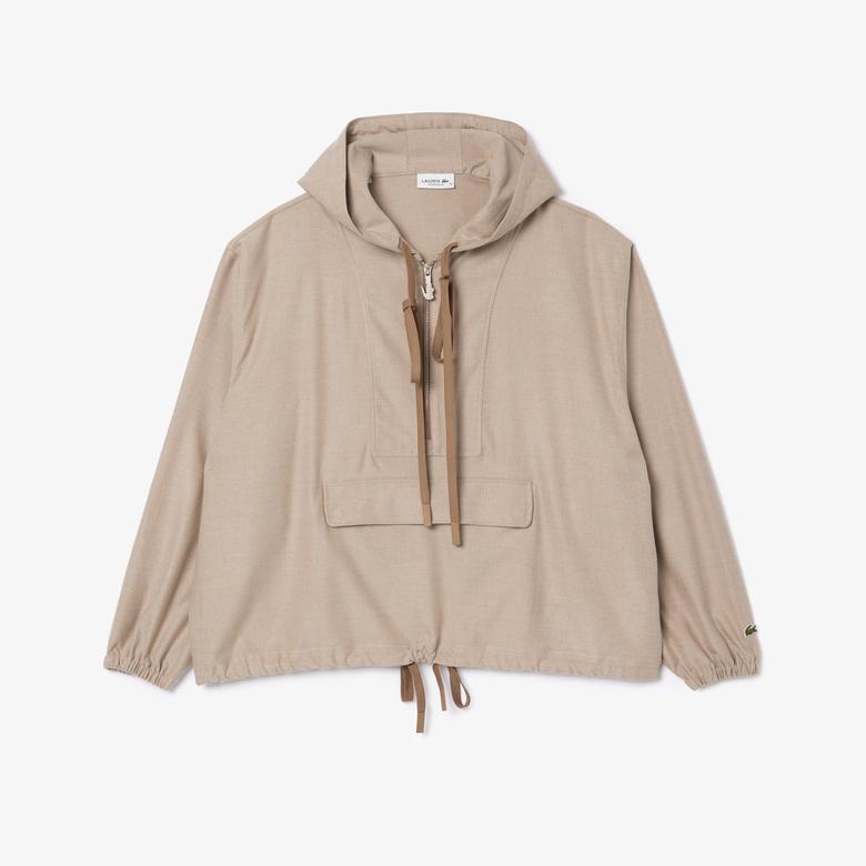 Kadın Oversize Fit Kapüşonlu Bej Ceket