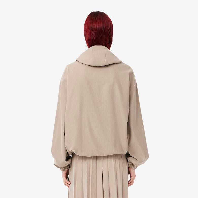 Kadın Oversize Fit Kapüşonlu Bej Ceket