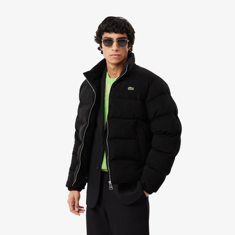Erkek Relaxed Fit Dik Yaka Siyah Şişme Mont