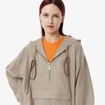 Kadın Oversize Fit Kapüşonlu Bej Ceket