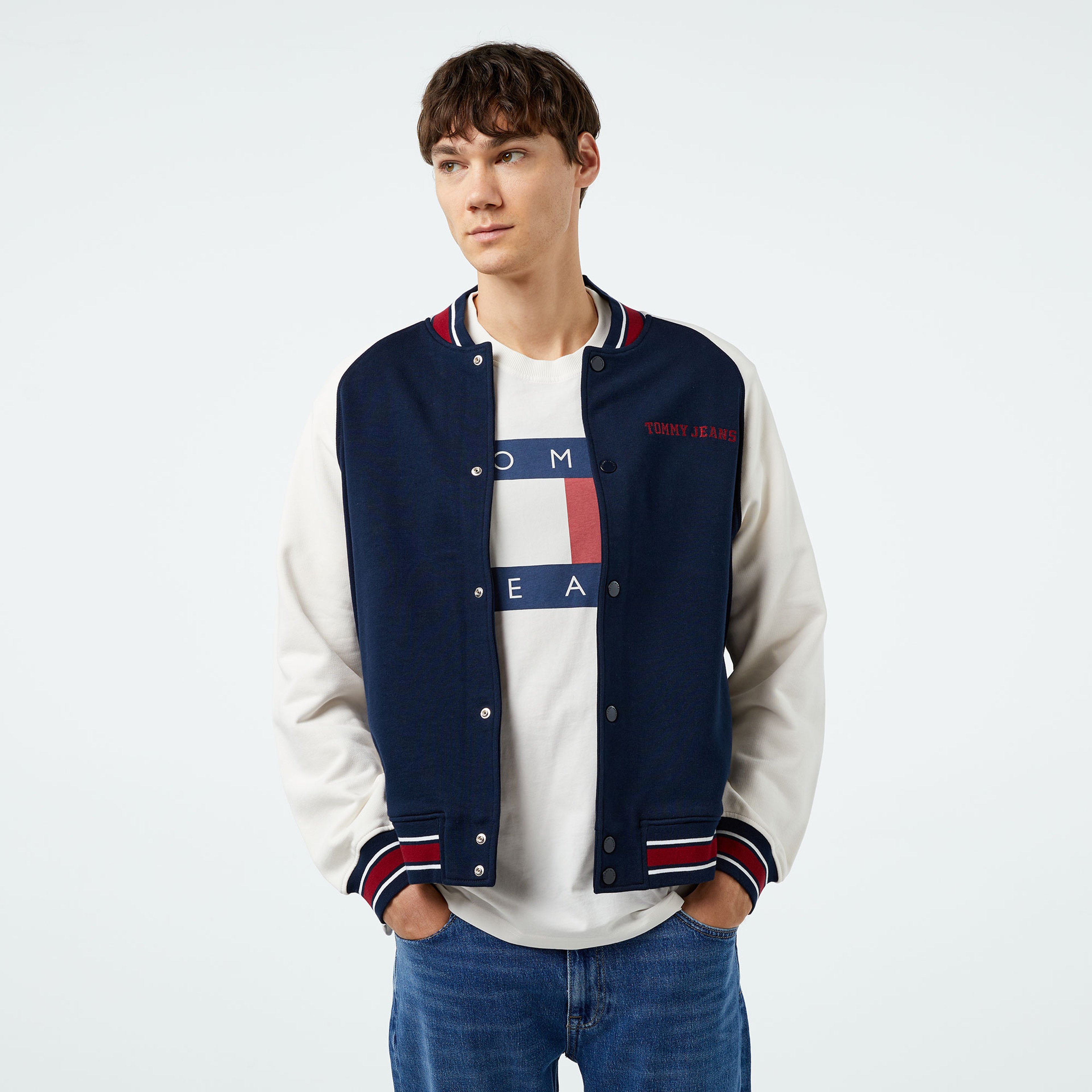 Tommy Jeans Rlx Circle T Varsity Erkek Mavi Sweatshirt