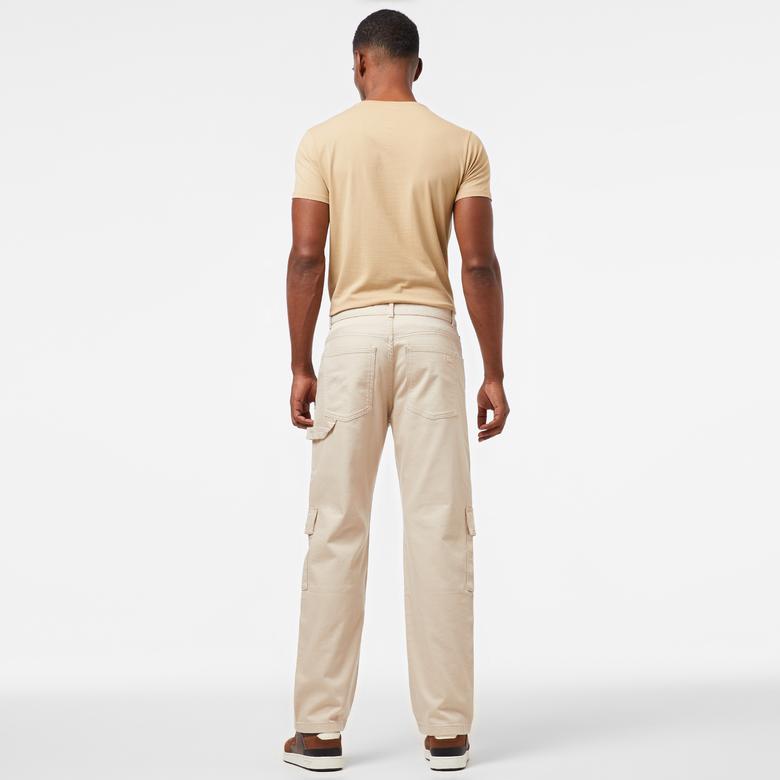 Erkek Relaxed Fit Krem Kargo Pantolon