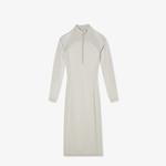 Kadın Slim Fit Uzun Kollu Yarım Fermuarlı Gri Elbise