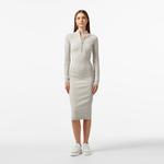 Kadın Slim Fit Uzun Kollu Yarım Fermuarlı Gri Elbise