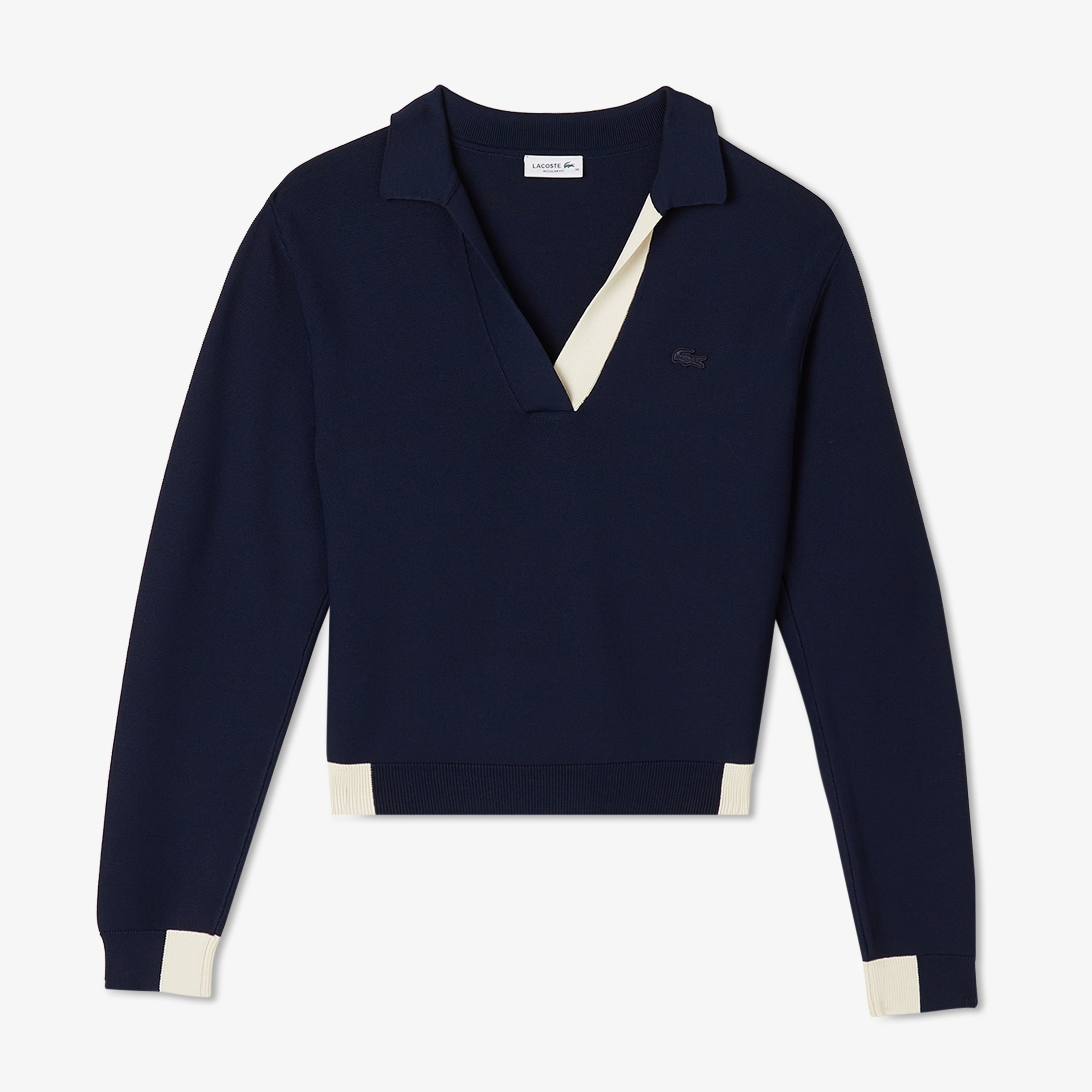 Kadın Regular Fit Polo Yaka Renk Bloklu Lacivert Triko