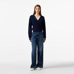 Kadın Regular Fit Polo Yaka Renk Bloklu Lacivert Triko