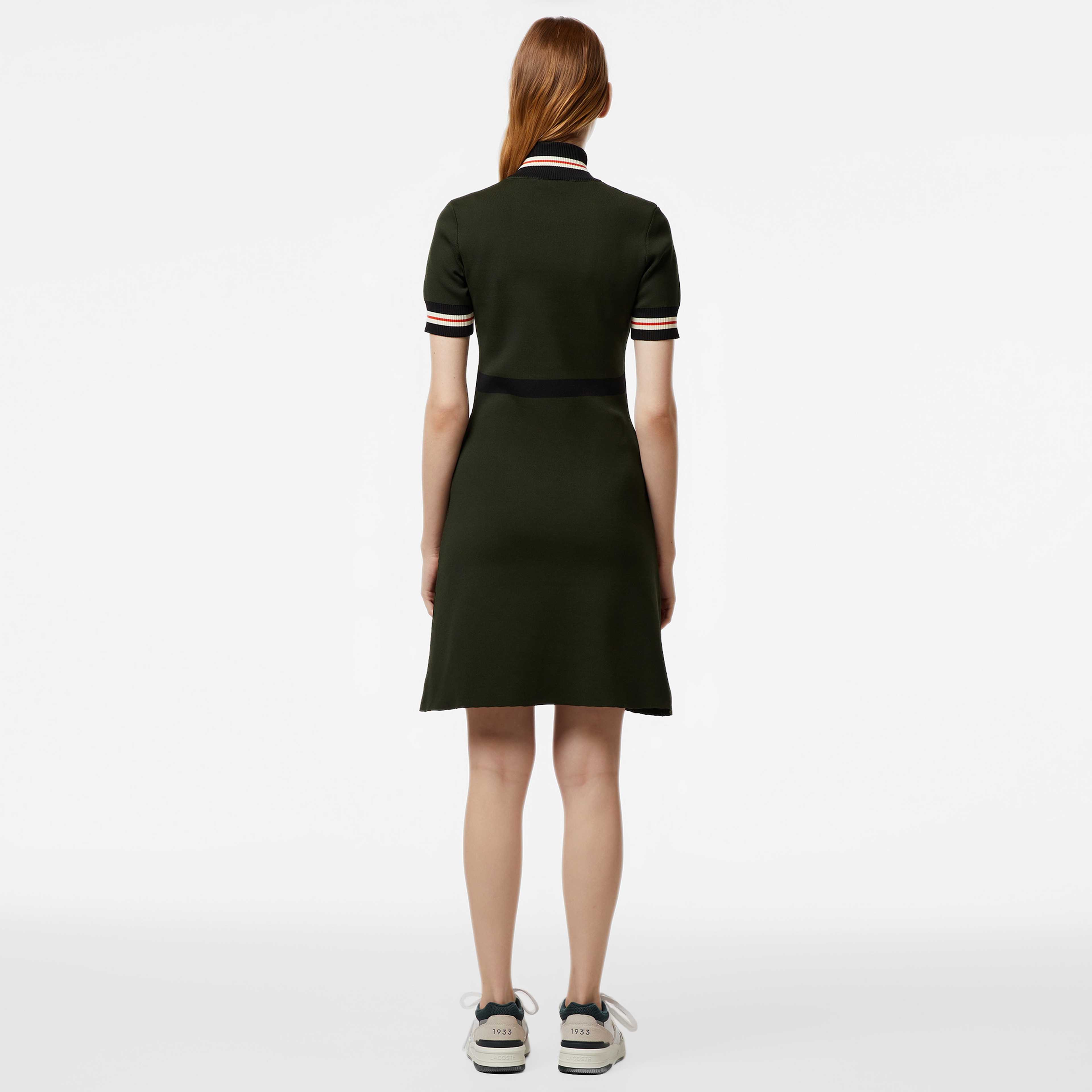 Kadın Flare Fit Kısa Kollu Dik Yaka Haki Elbise