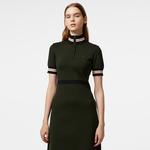 Kadın Flare Fit Kısa Kollu Dik Yaka Haki Elbise