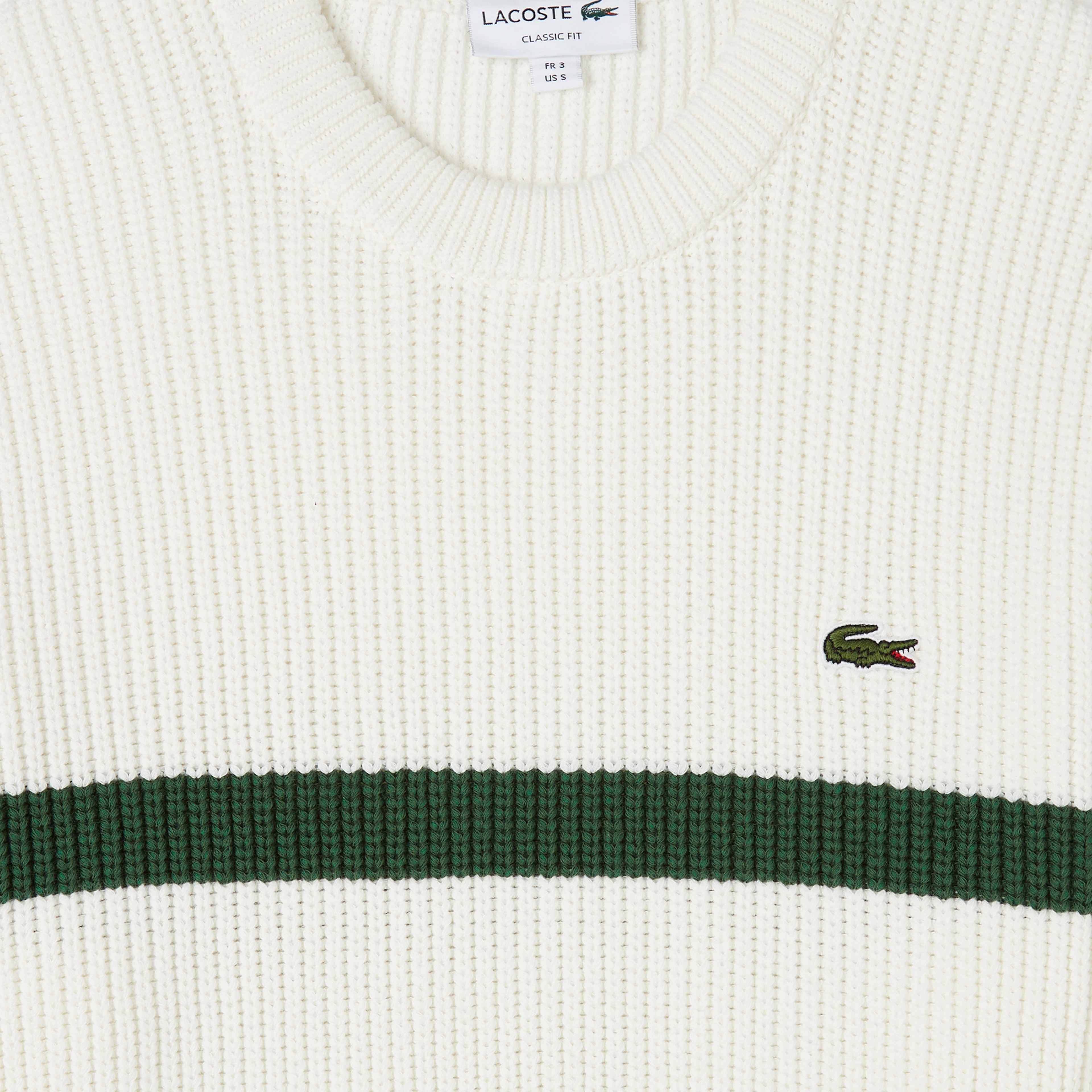 Erkek Relaxed Fit Bisiklet Yaka Çizgili Beyaz Kazak