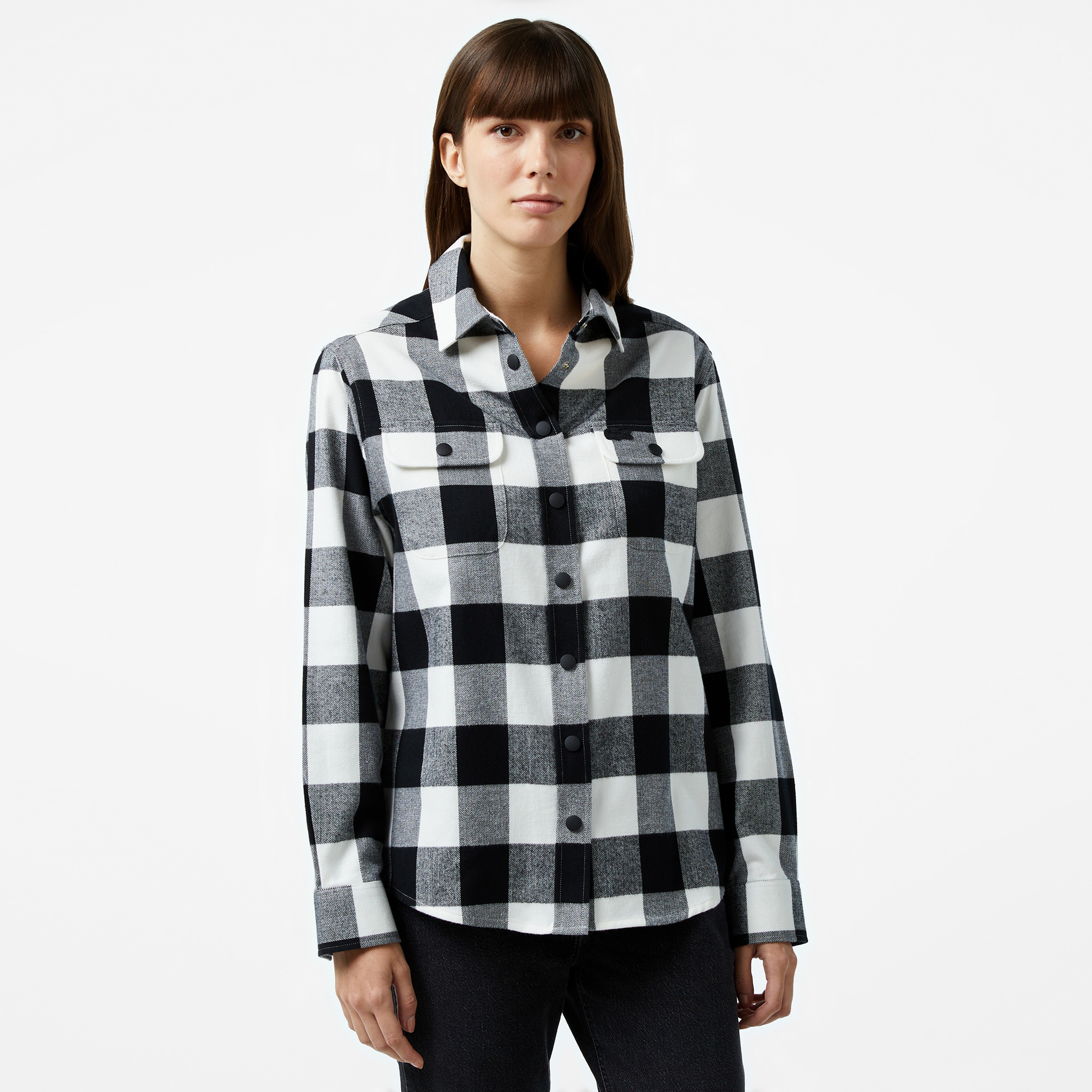 Kadın Regular Fit Ekose Siyah Gömlek