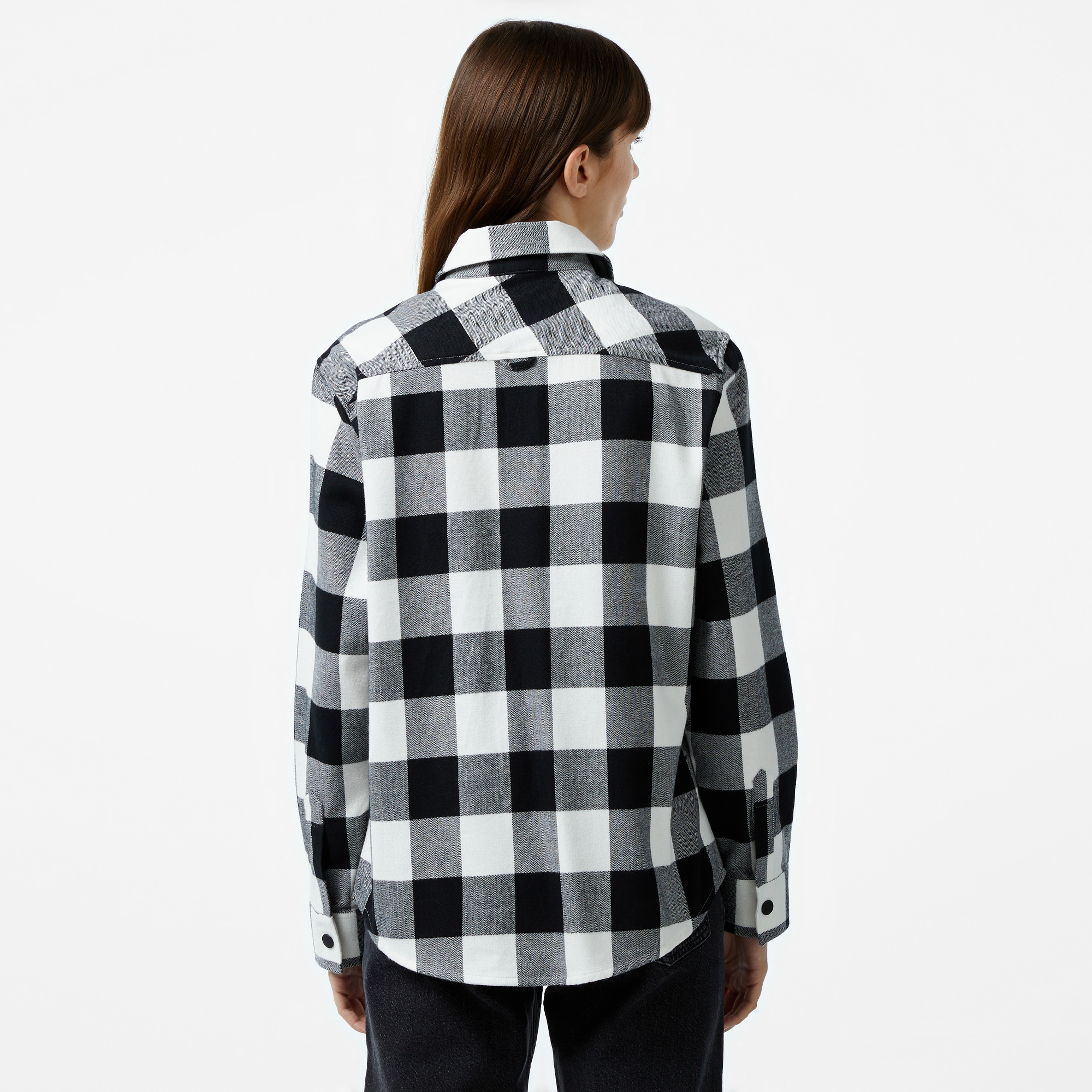 Kadın Regular Fit Ekose Siyah Gömlek