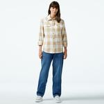 Kadın Regular Fit Ekose Bej Gömlek