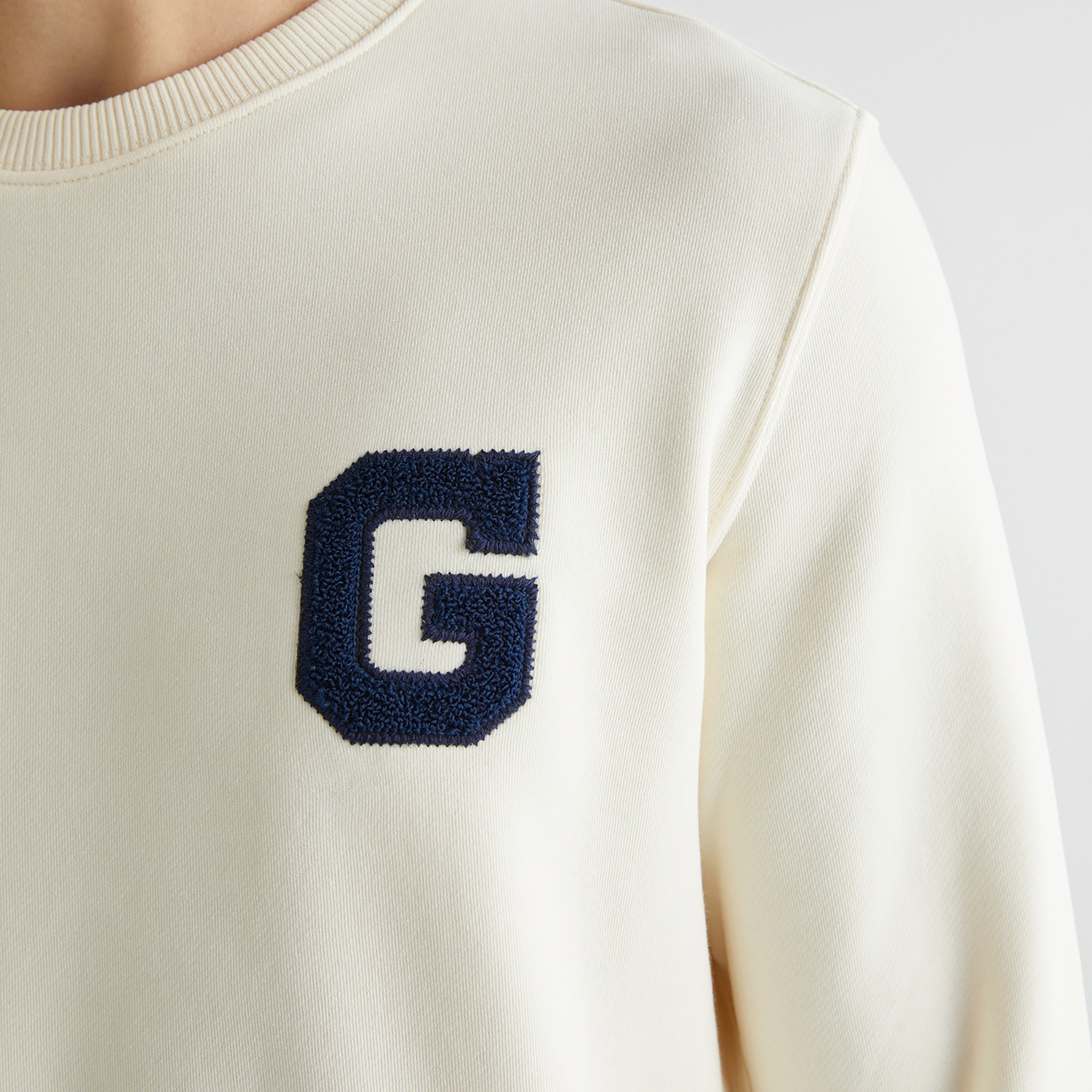 GANT Erkek Krem Regular Fit Bisiklet Yaka Logolu Sweatshirt