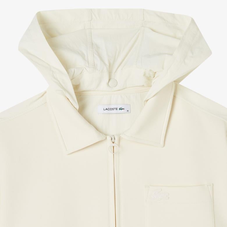 Kadın Relaxed Fit Kapüşonlu Beyaz Ceket