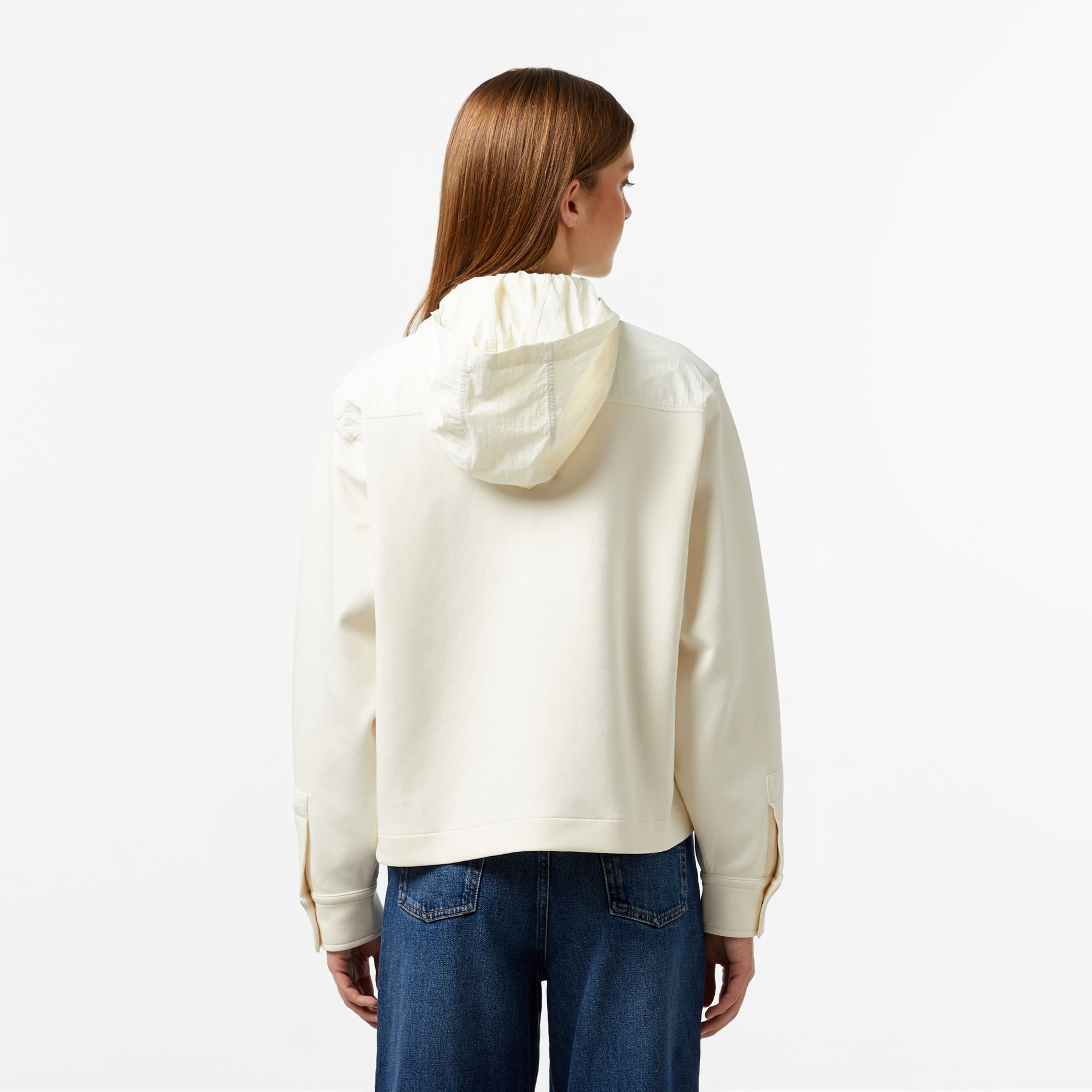 Kadın Relaxed Fit Kapüşonlu Beyaz Ceket