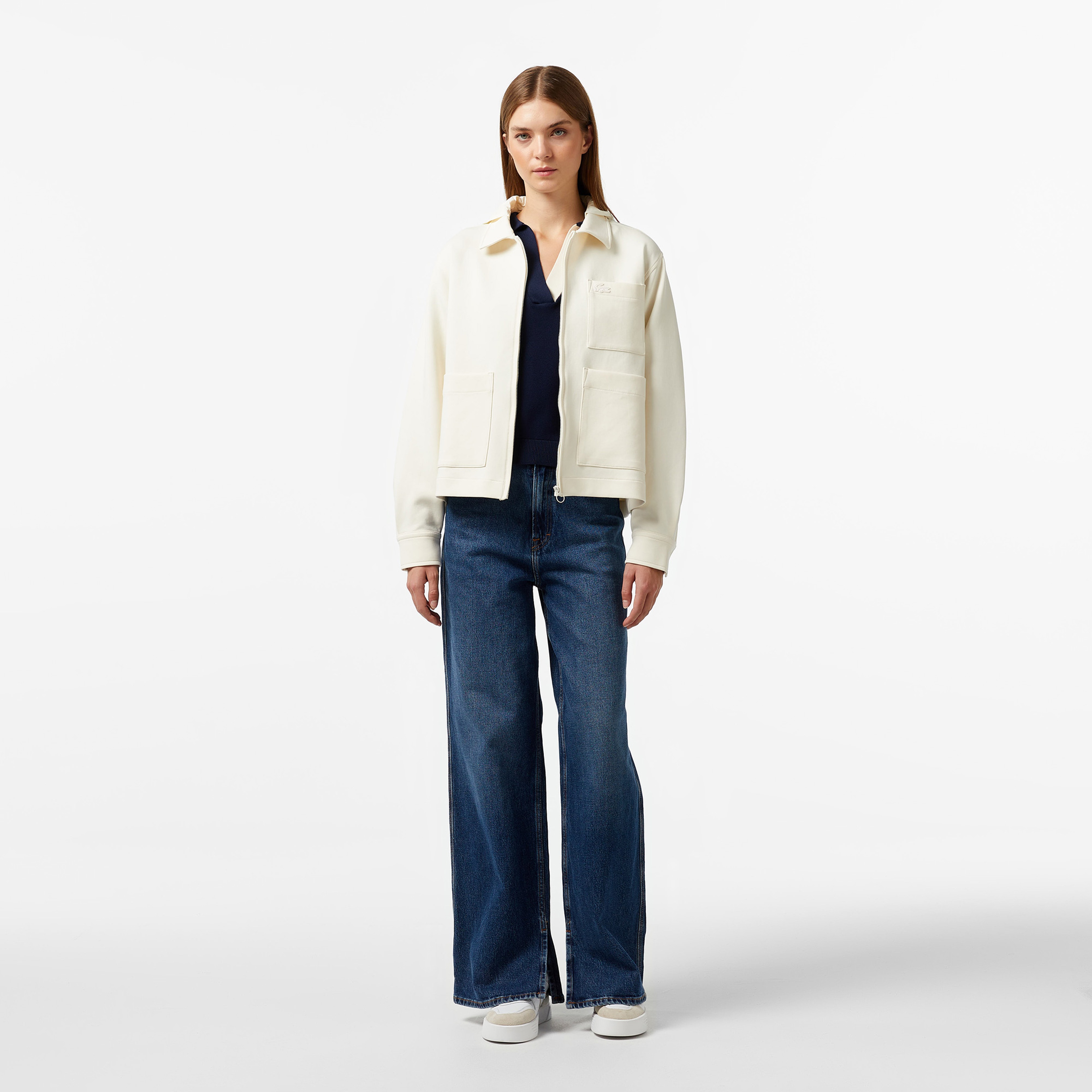 Kadın Relaxed Fit Kapüşonlu Beyaz Ceket