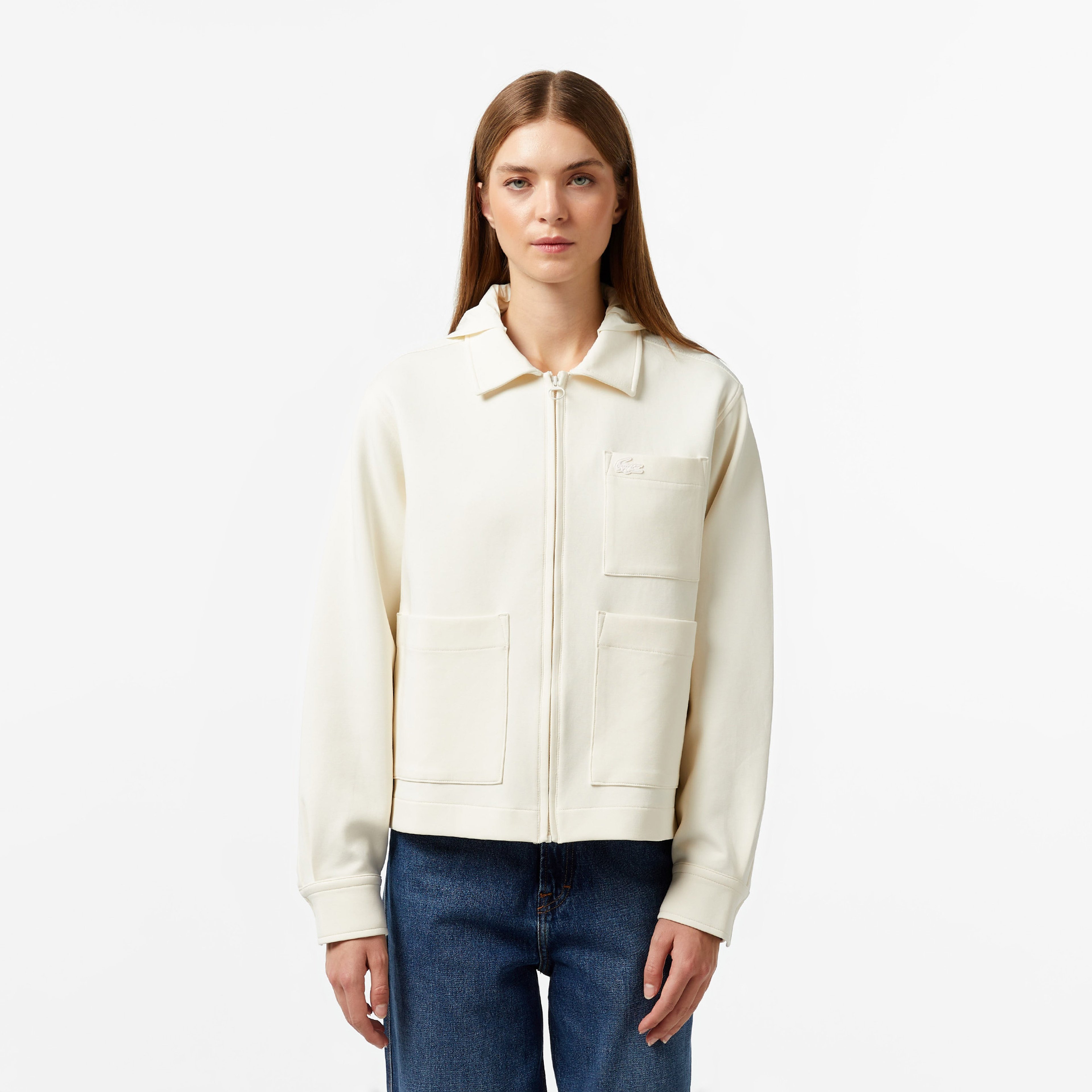 Kadın Relaxed Fit Kapüşonlu Beyaz Ceket