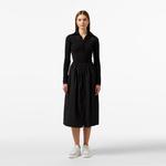 Kadın Slim Fit Yarım Fermuarlı Siyah Triko