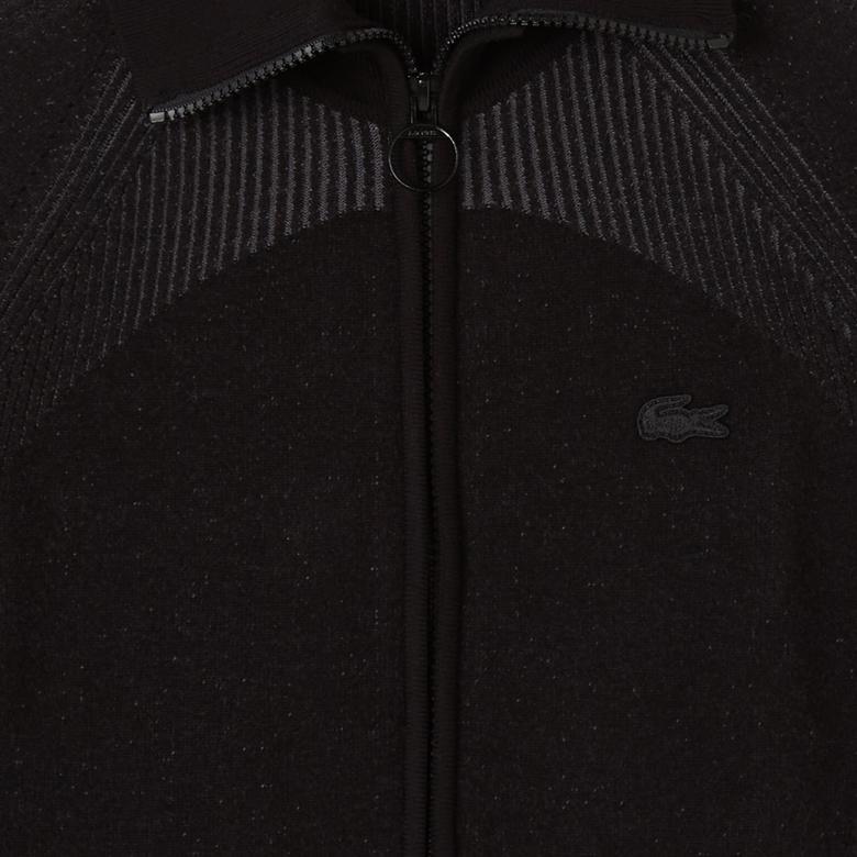 Kadın Slim Fit Yarım Fermuarlı Siyah Triko