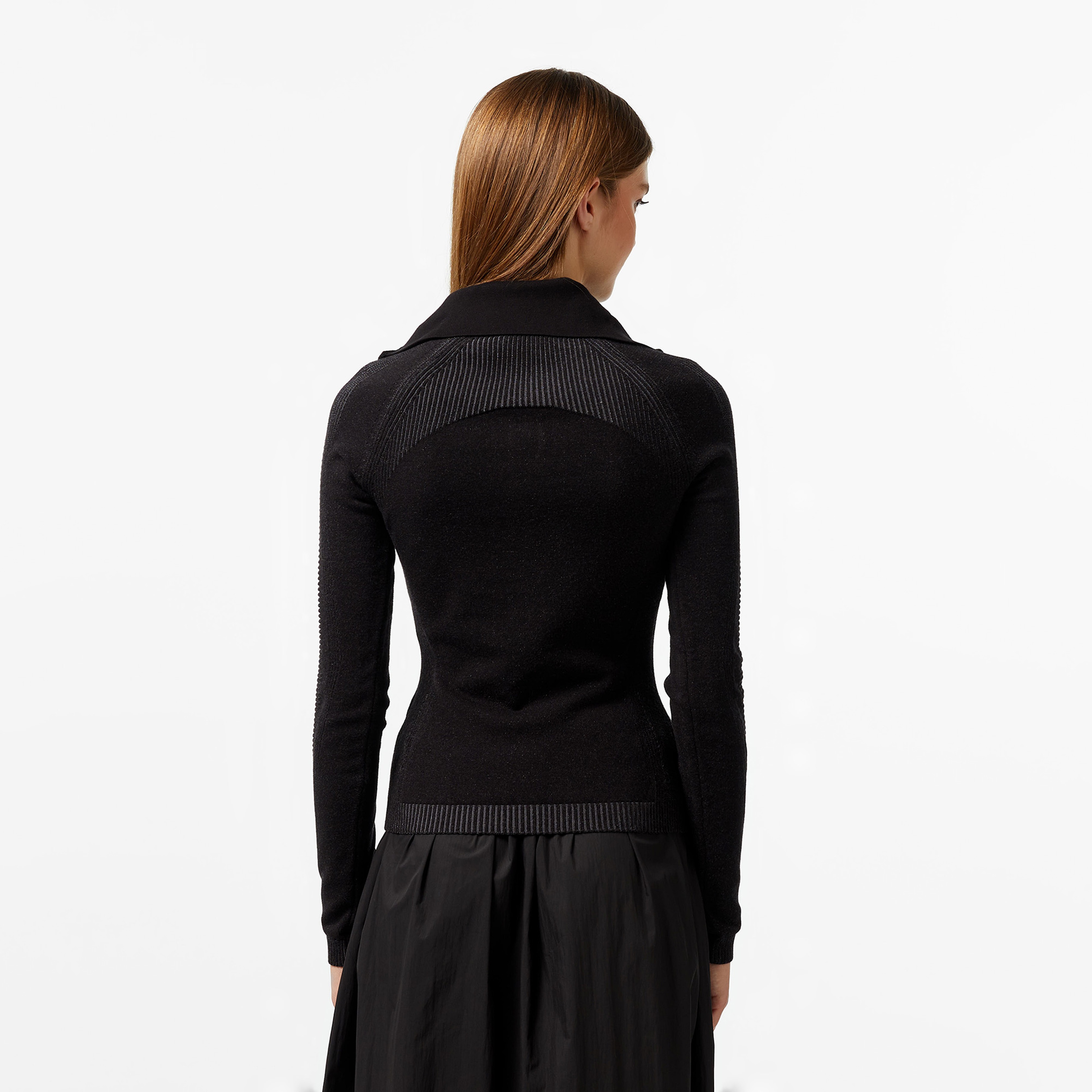 Kadın Slim Fit Yarım Fermuarlı Siyah Triko