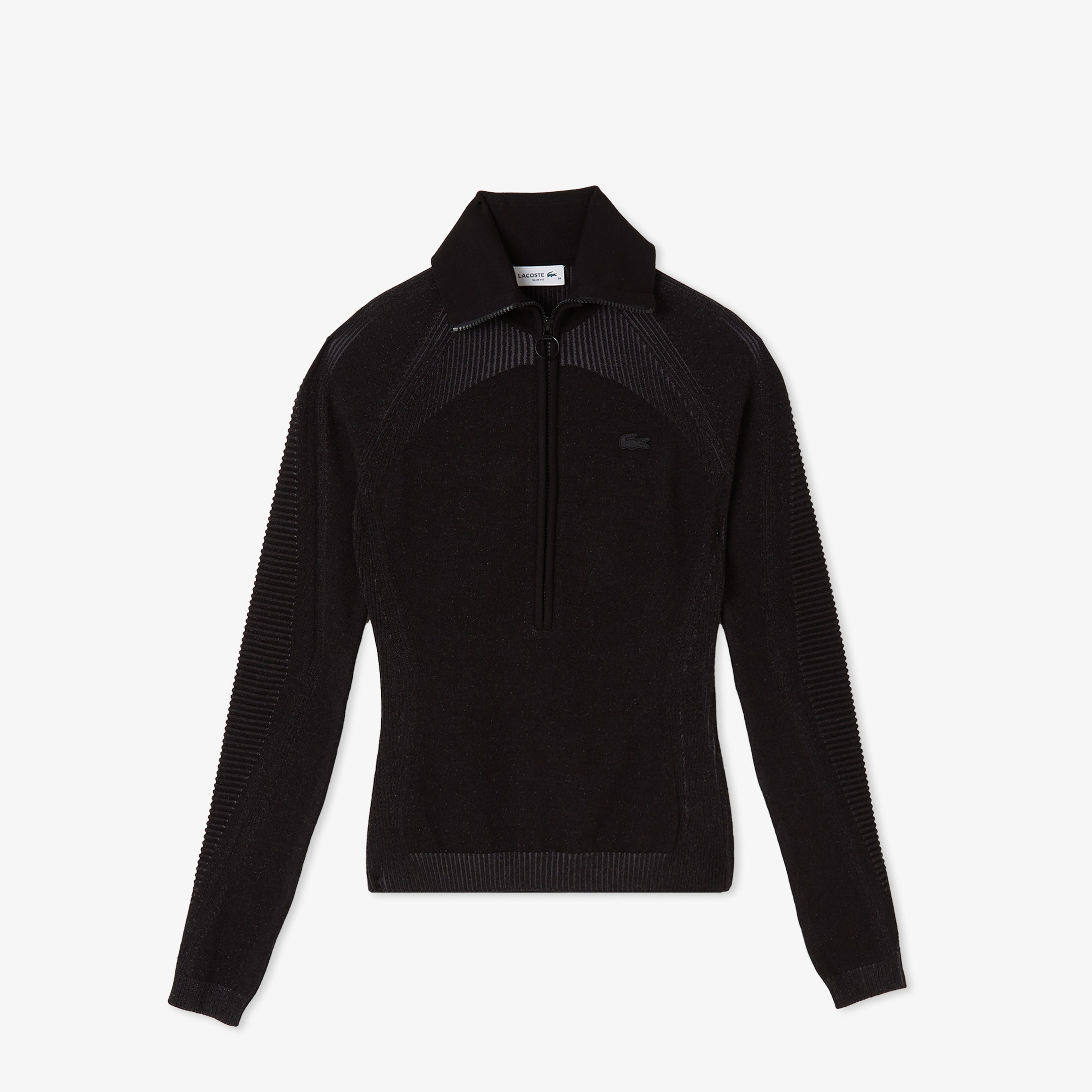 Kadın Slim Fit Yarım Fermuarlı Siyah Triko